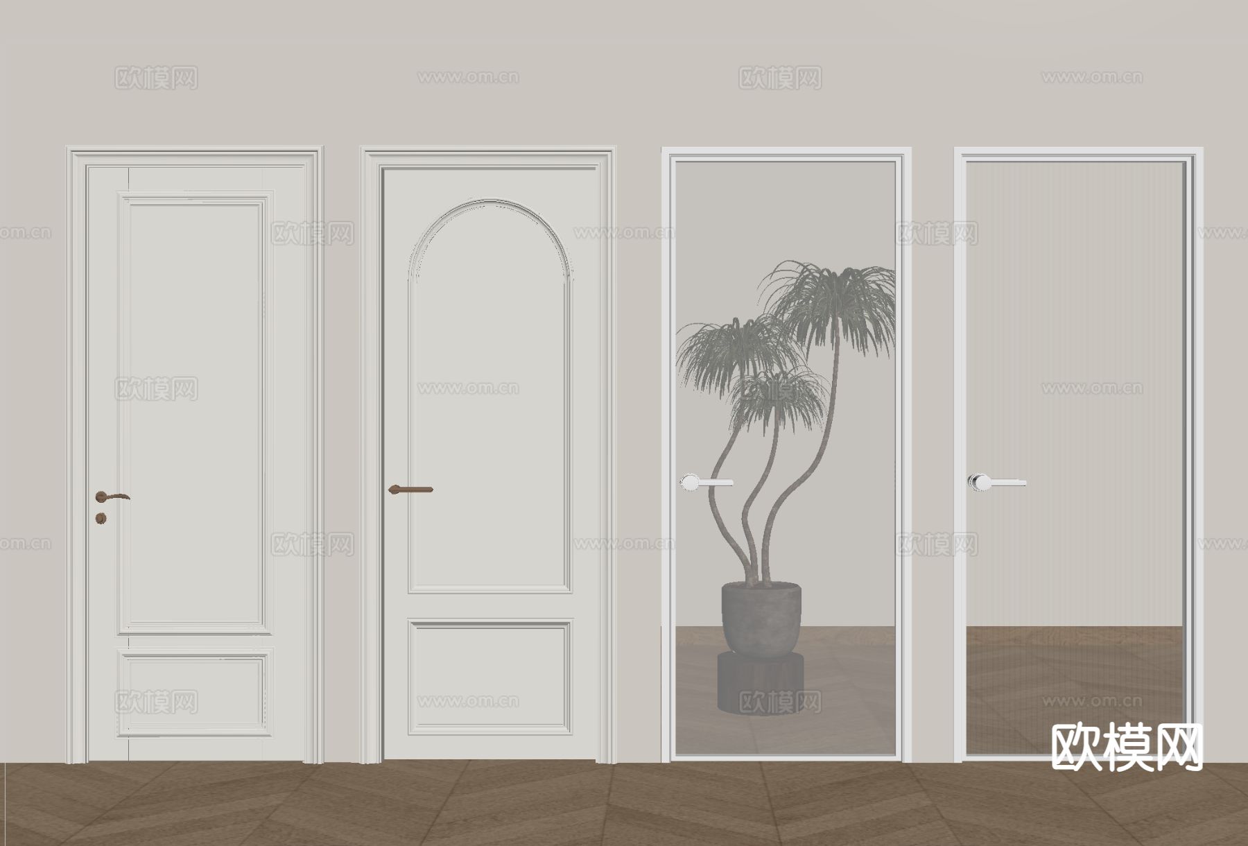 奶油风单开门 厨卫门 玻璃门 卧室门su模型下载（渲染图1）