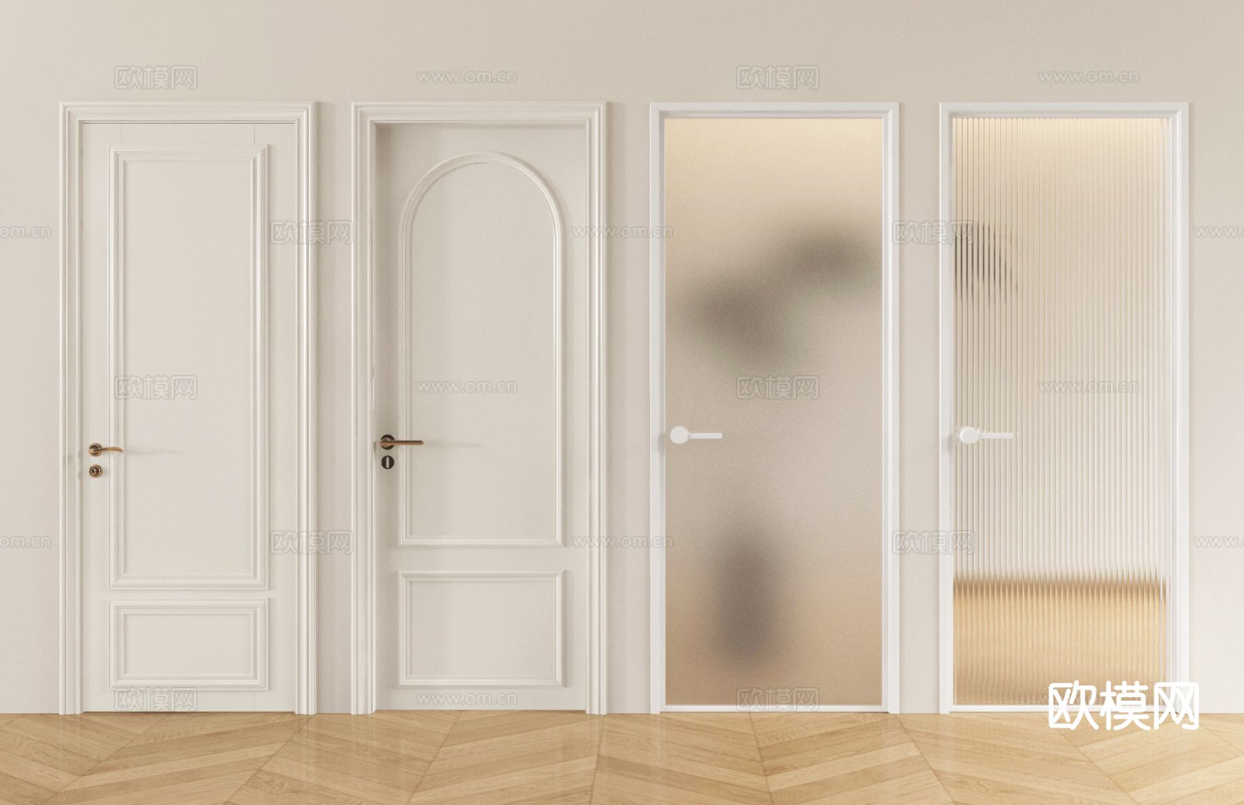 奶油风单开门 厨卫门 玻璃门 卧室门su模型下载（渲染图2）