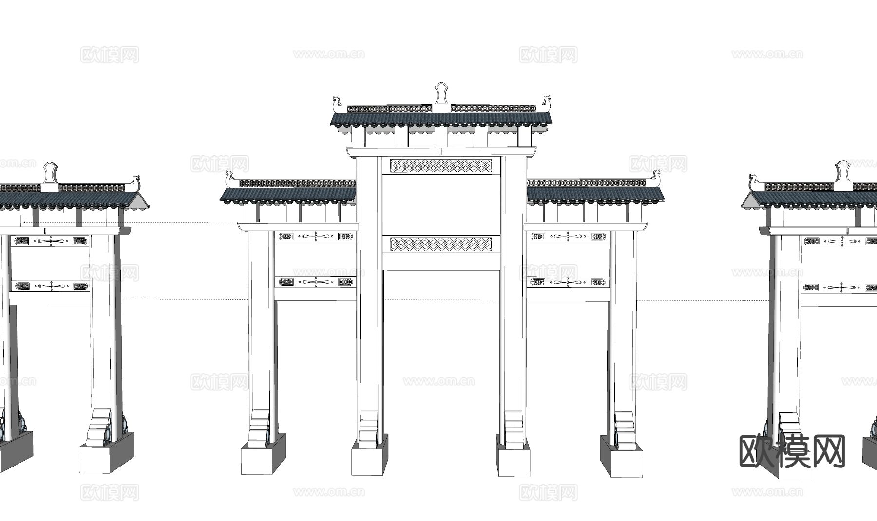 建筑门头 牌坊大门su模型