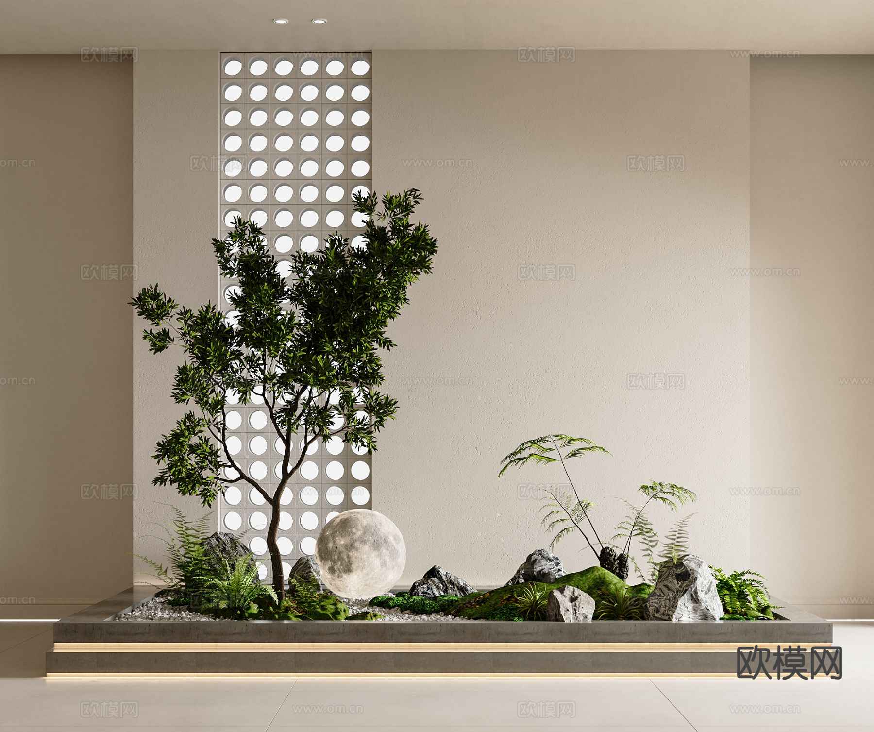 现代室内景观 玄关造景 植物堆3d模型