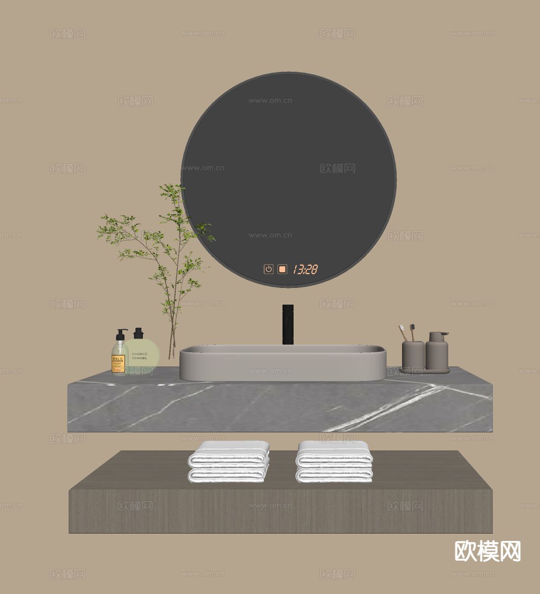 现代浴室柜 浴室台盆su模型下载（渲染图1）