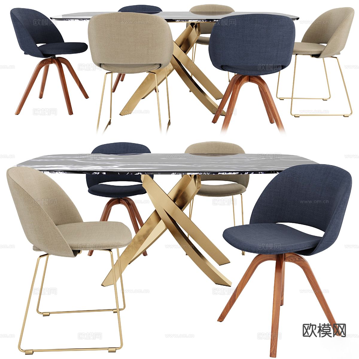意式餐桌椅3d模型下载