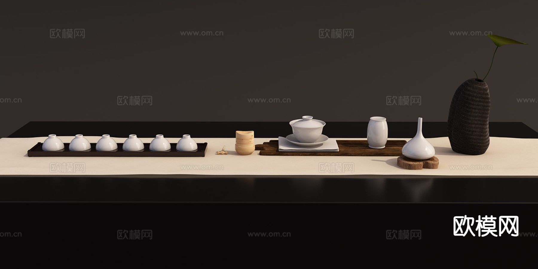 新中式茶室摆件 茶具 茶杯3d模型