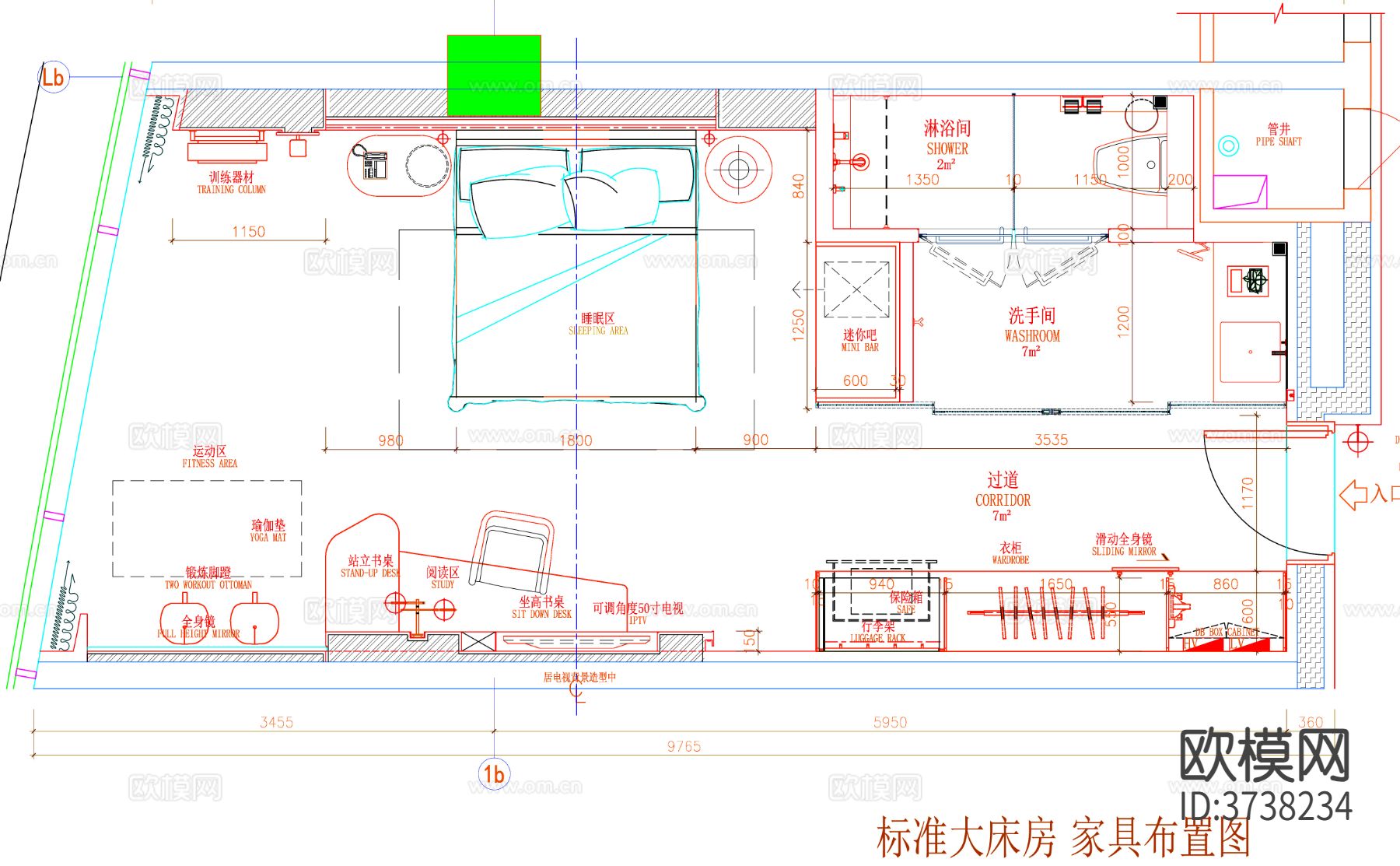 酒店客房 酒店房间 客房平面图 房间平面布局 客房平面布置cad施工图