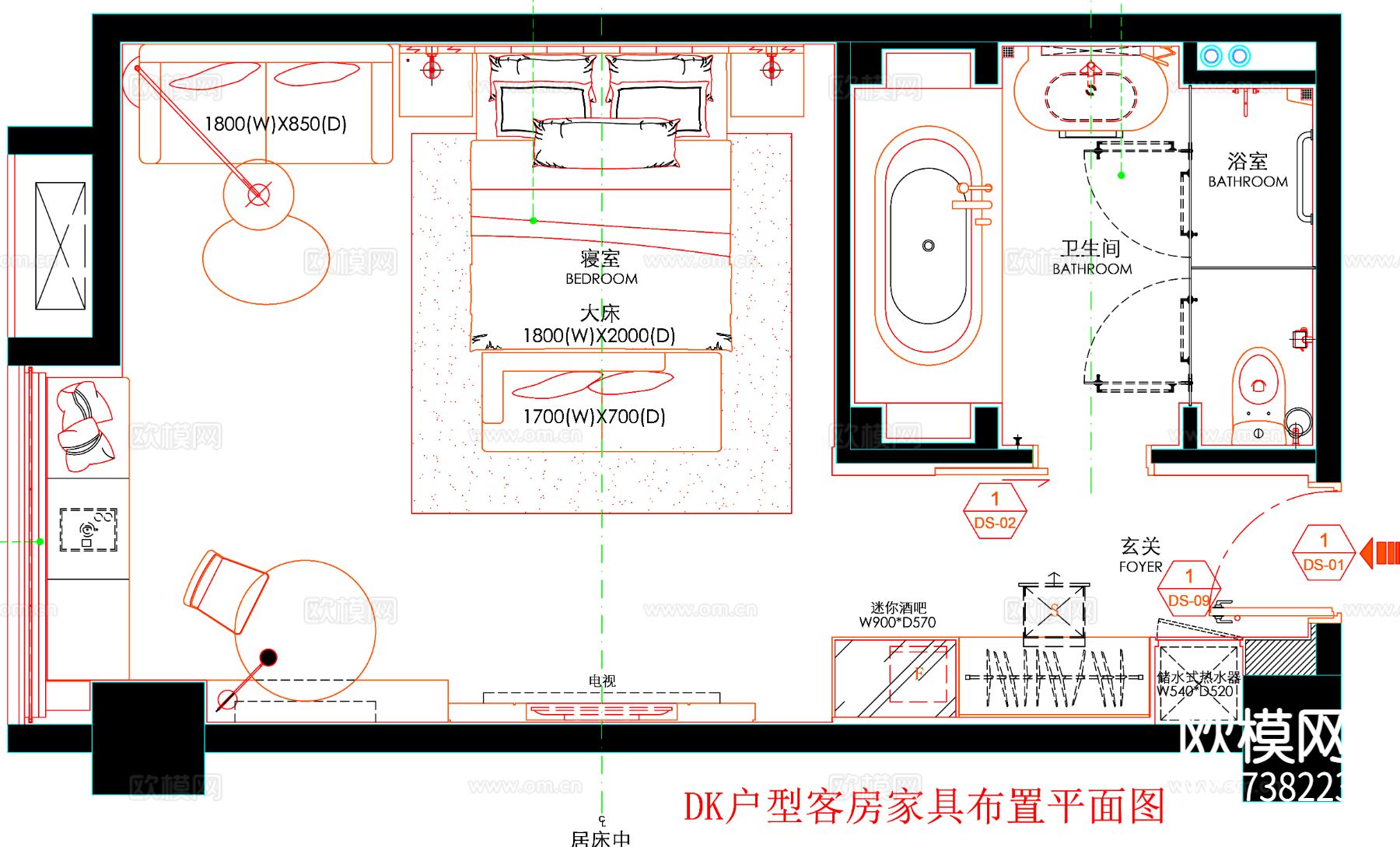 酒店客房 酒店房间 客房平面图 房间平面布局 客房平面布置cad施工图