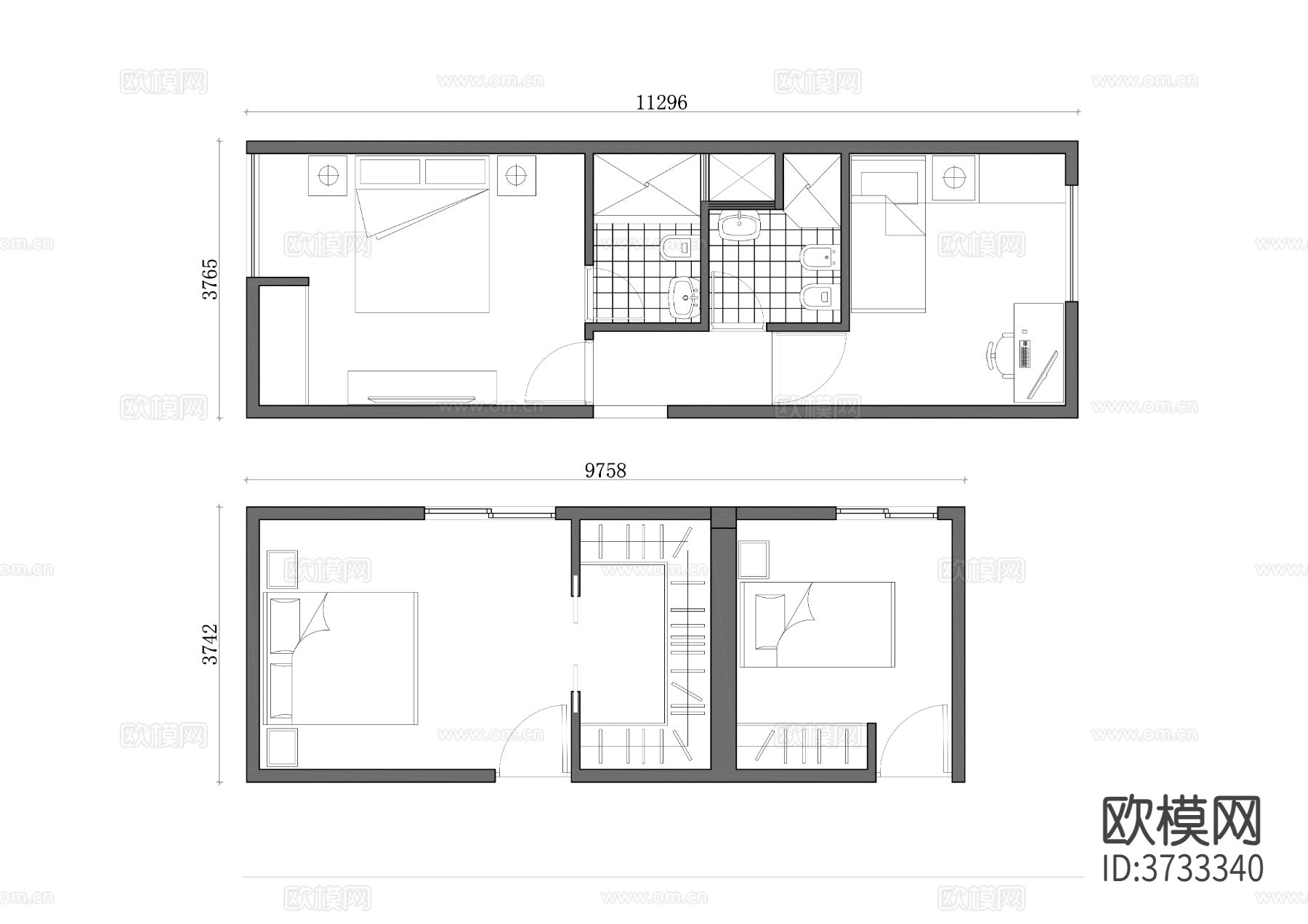 单人卧室 公寓CAD平面图下载