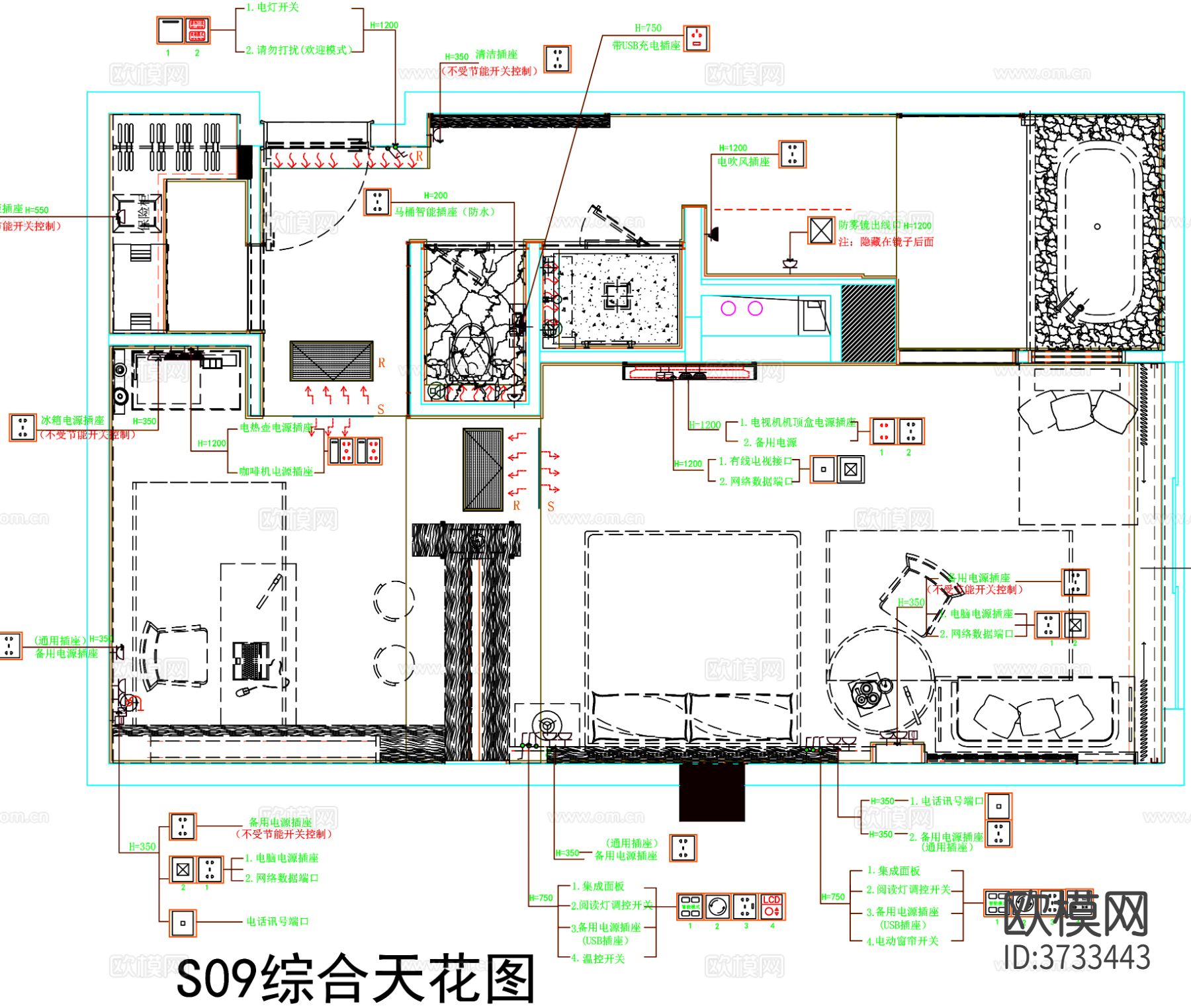 酒店客房cad平面图