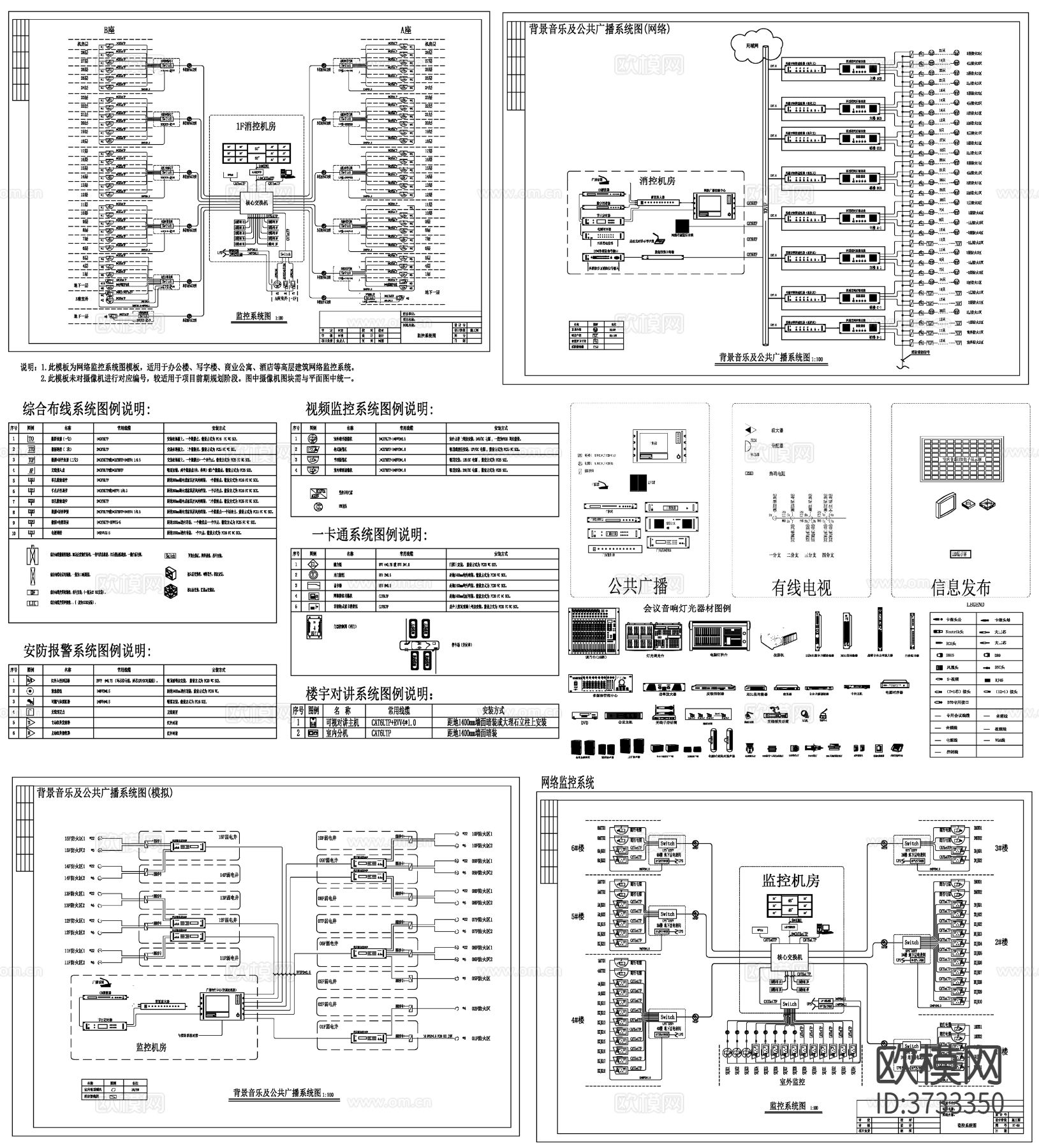 网络监控系统 监控系统 背景音乐系统 公共广播系统 弱电系统cad大样图