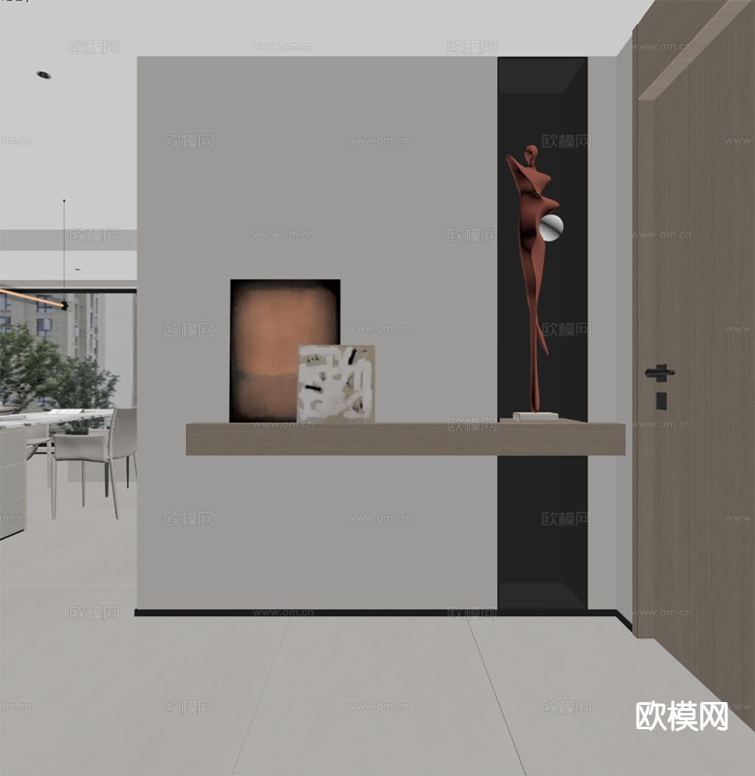 现代玄关 过道 门厅 对景墙3d模型