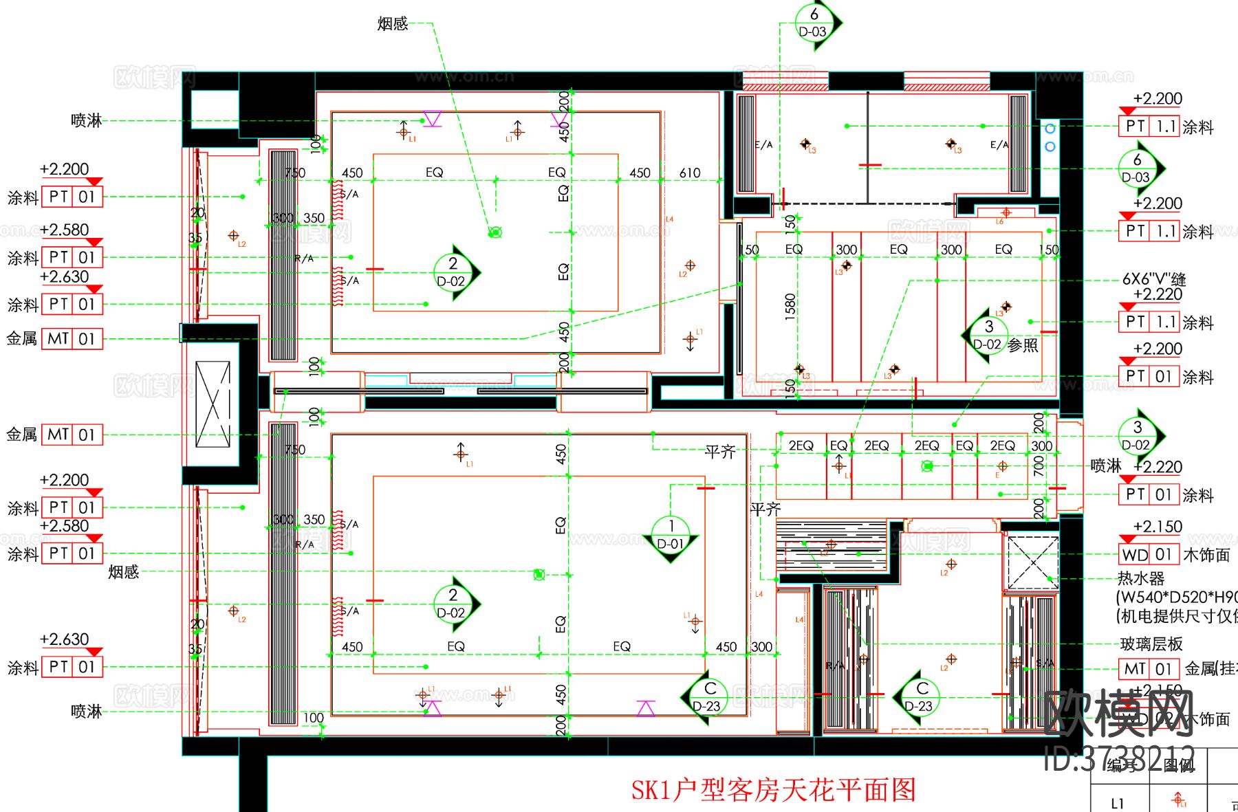 酒店客房cad平面图下载（渲染图3）