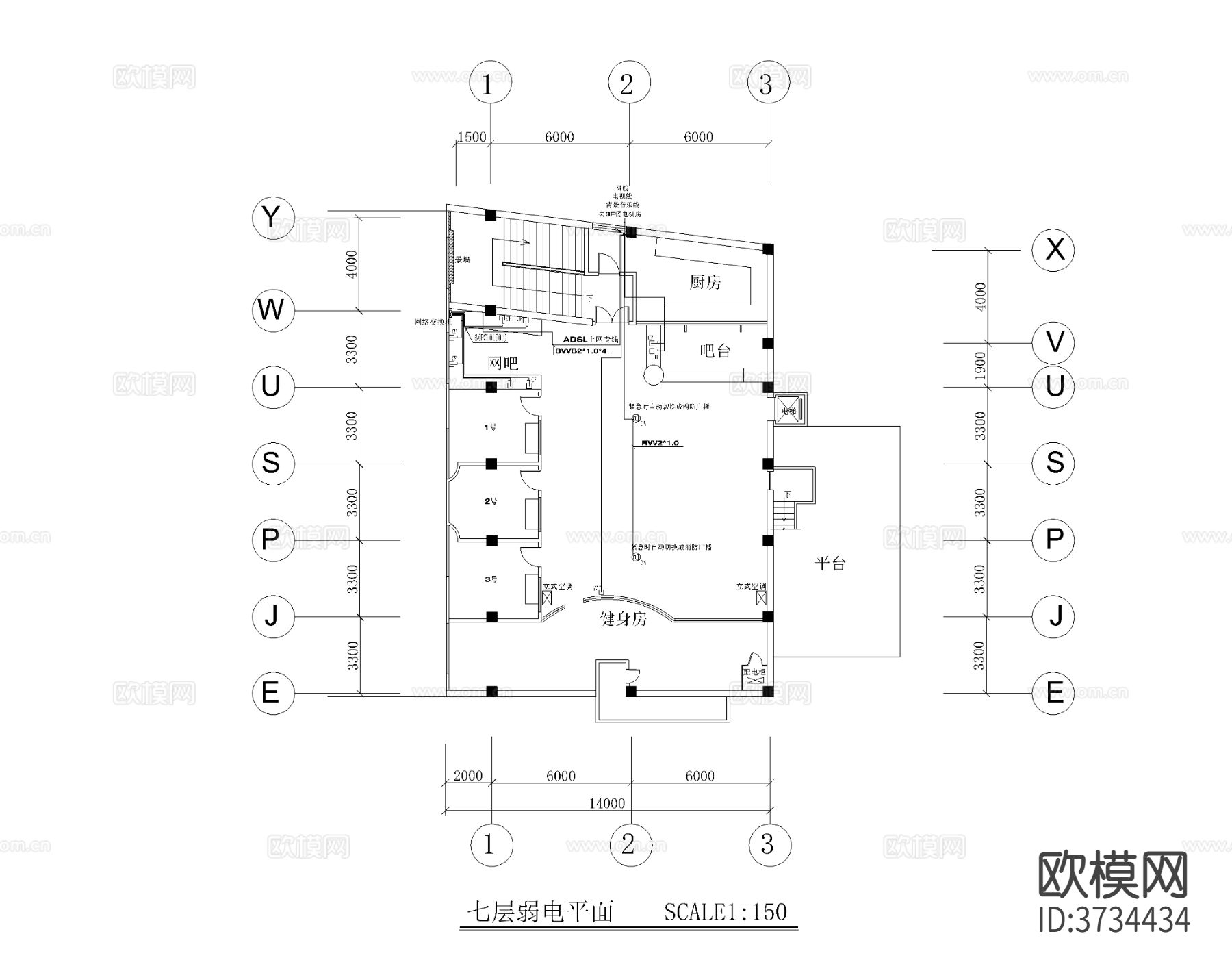 某休闲会所cad电气平面示意图