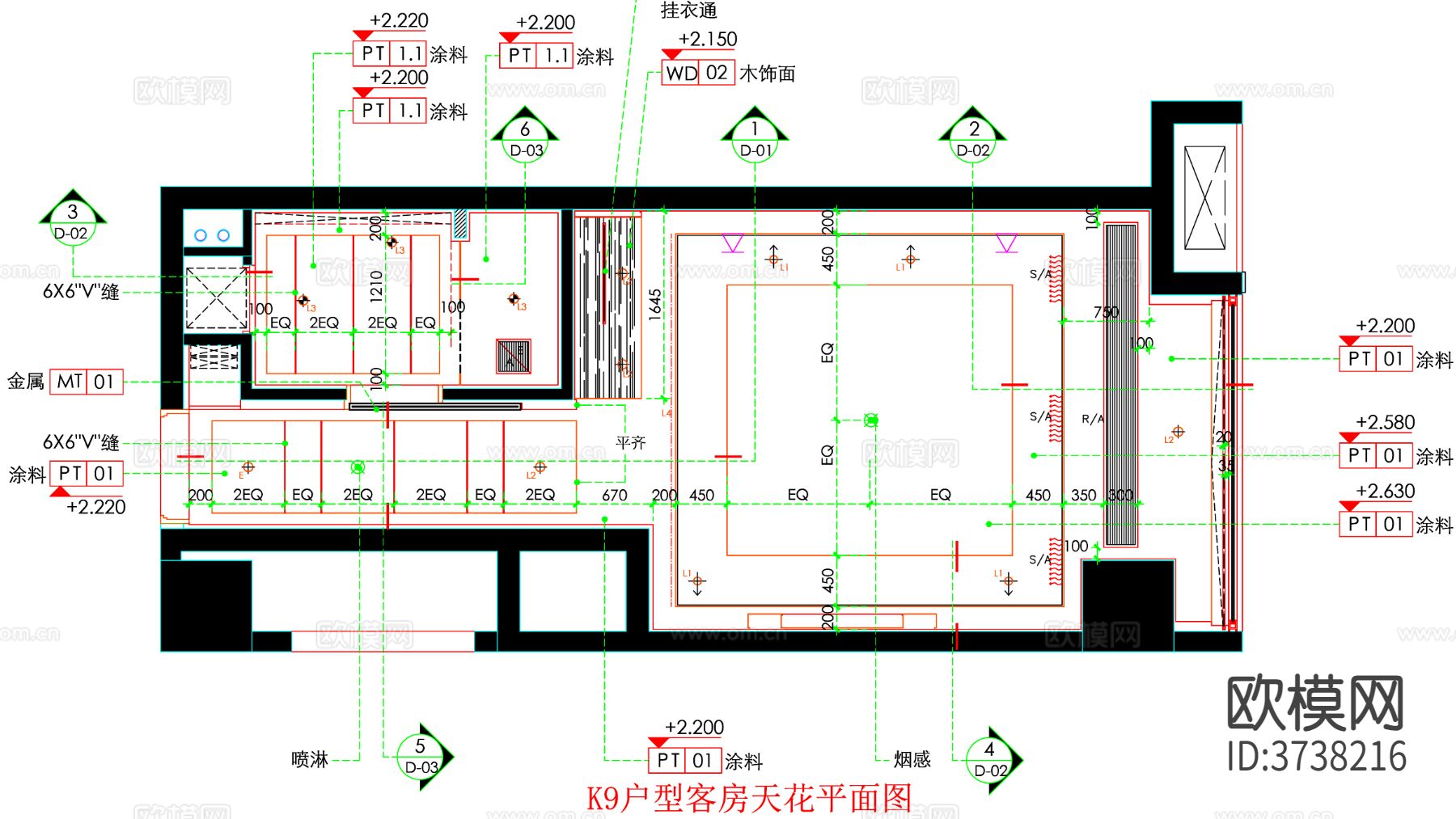 酒店客房 酒店房间 客房平面图 房间平面布局 客房平面布置cad平面图下载（渲染图3）