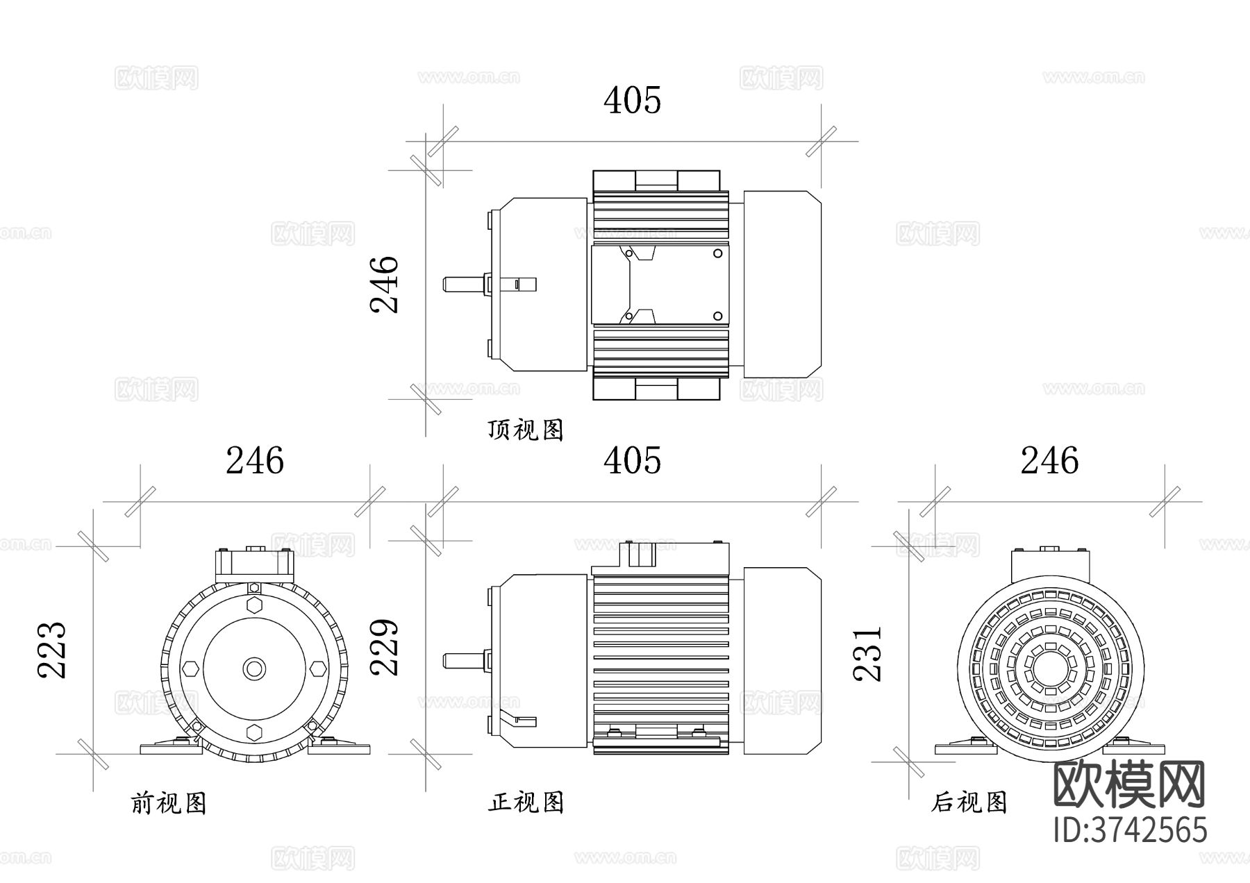 电动马达CAD三视图