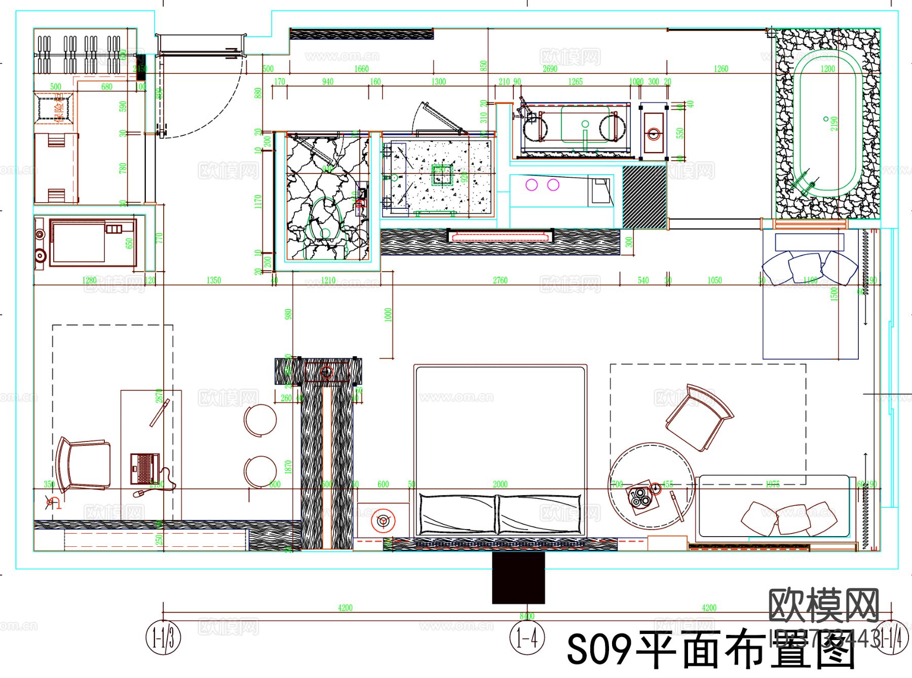 酒店客房cad平面图