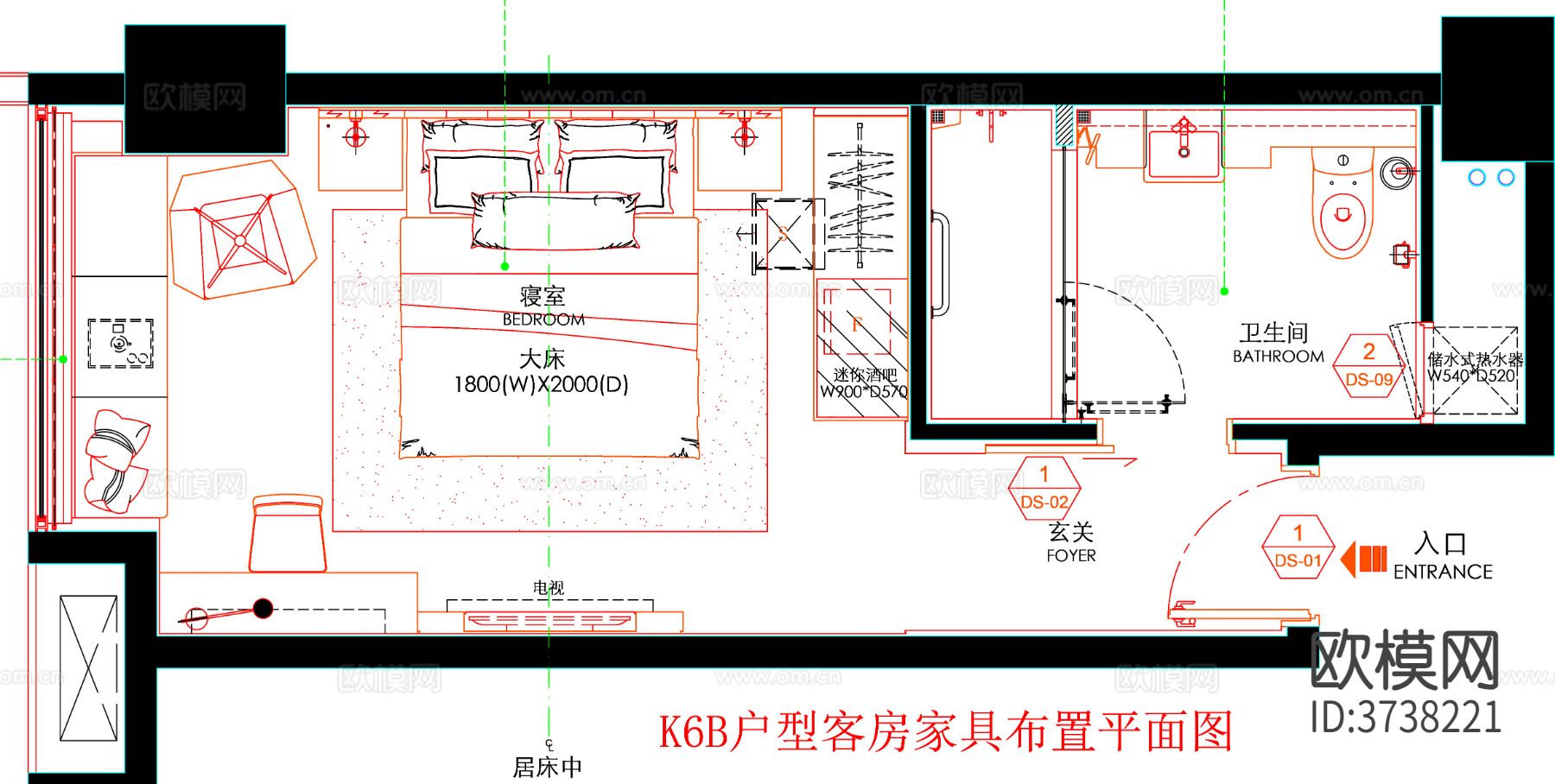 酒店客房 酒店房间 客房平面图 房间平面布局 客房平面布置cad施工图