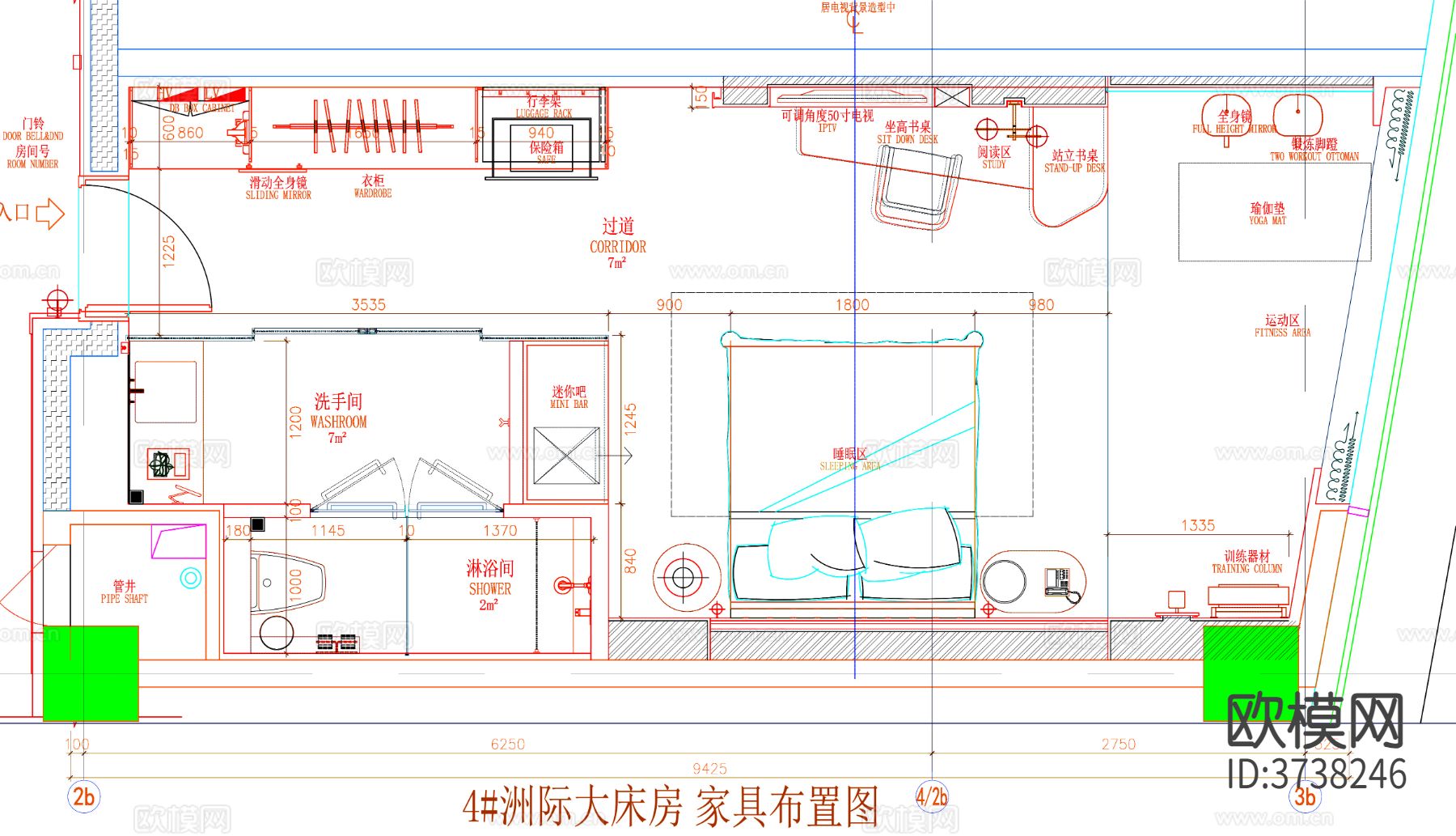 酒店客房 酒店房间 客房平面图 房间平面布局 客房平面布置cad施工图