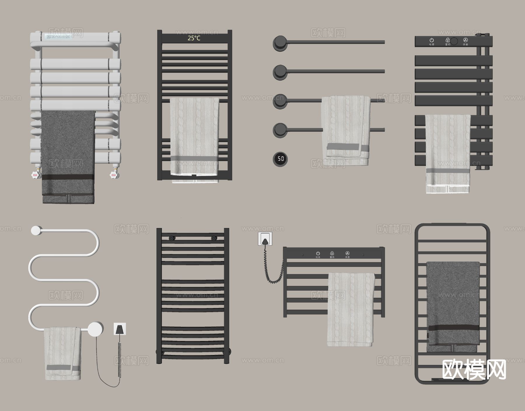 现代电热毛巾架 暖气片 取暖器su模型