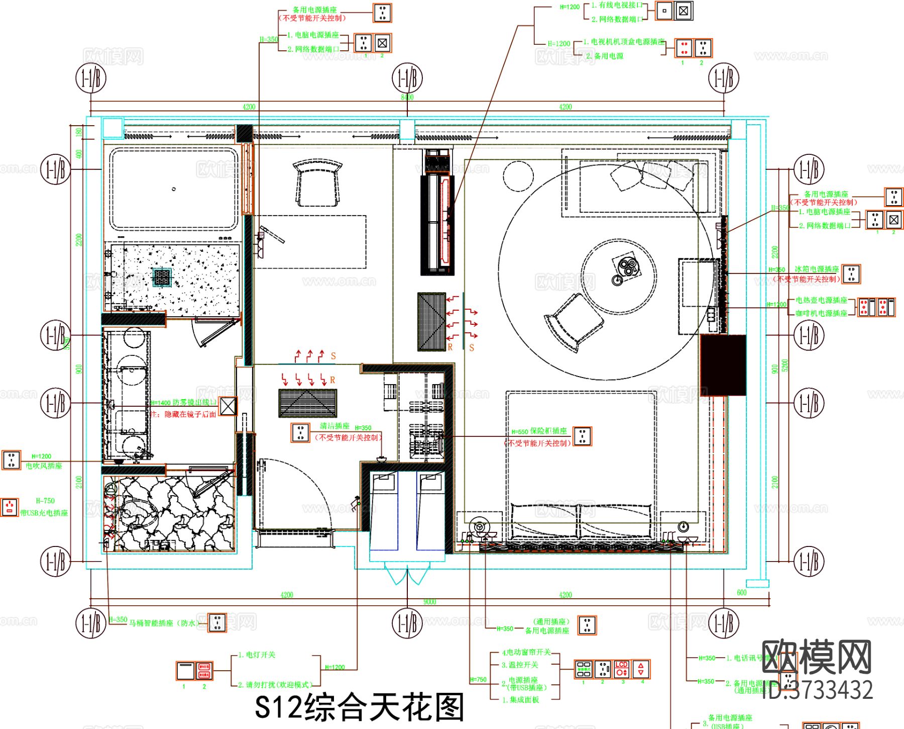 酒店客房cad平面图