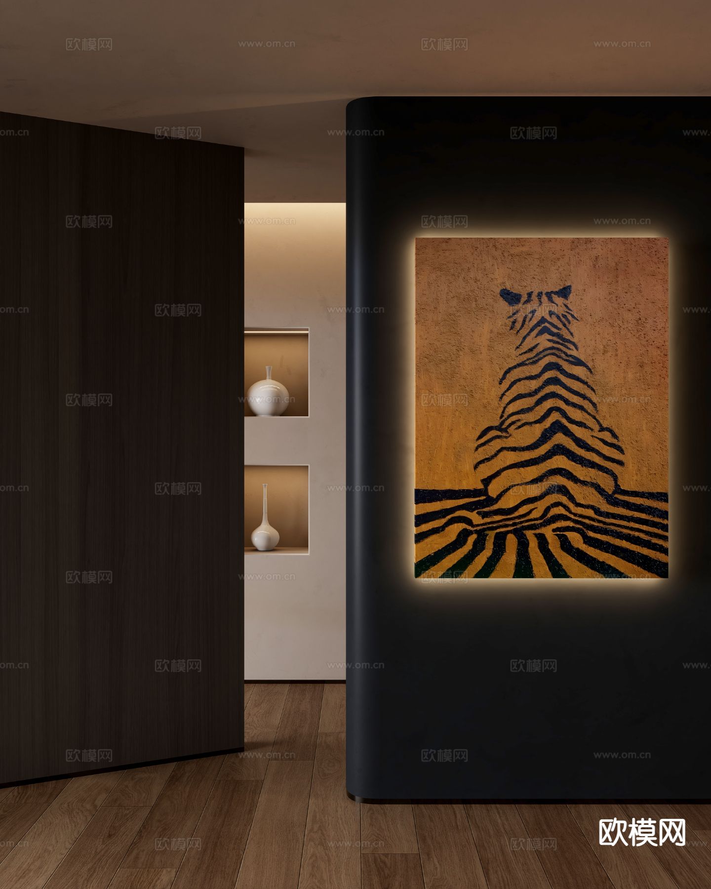 中古风动物画 老虎 豹子挂画3d模型