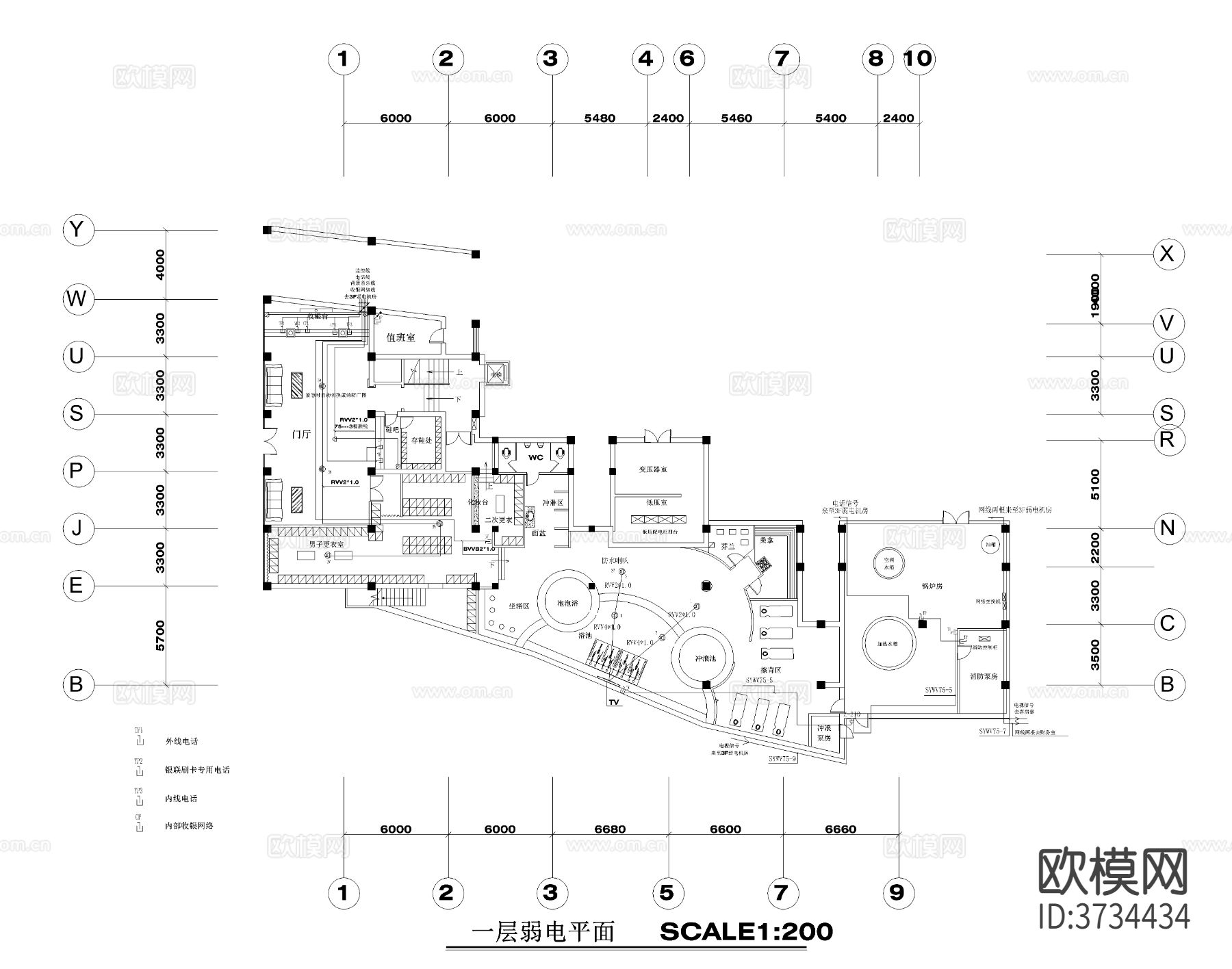 某休闲会所cad电气平面示意图