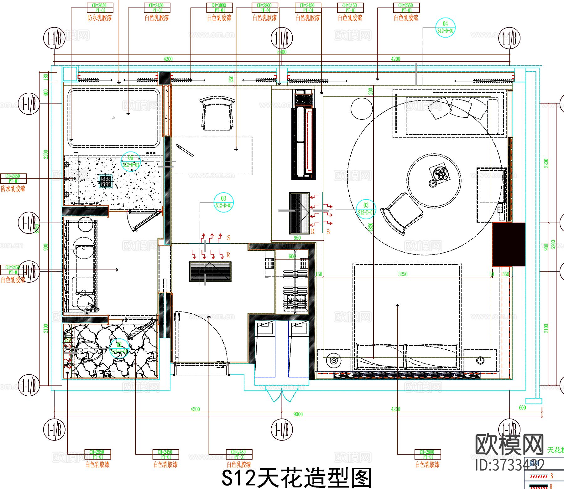 酒店客房cad平面图