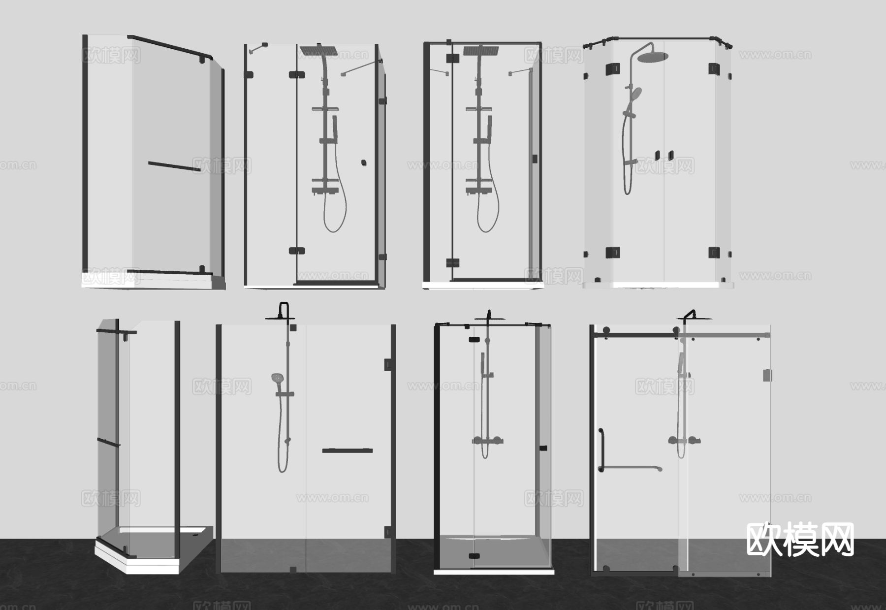 现代淋浴房 淋浴间su模型