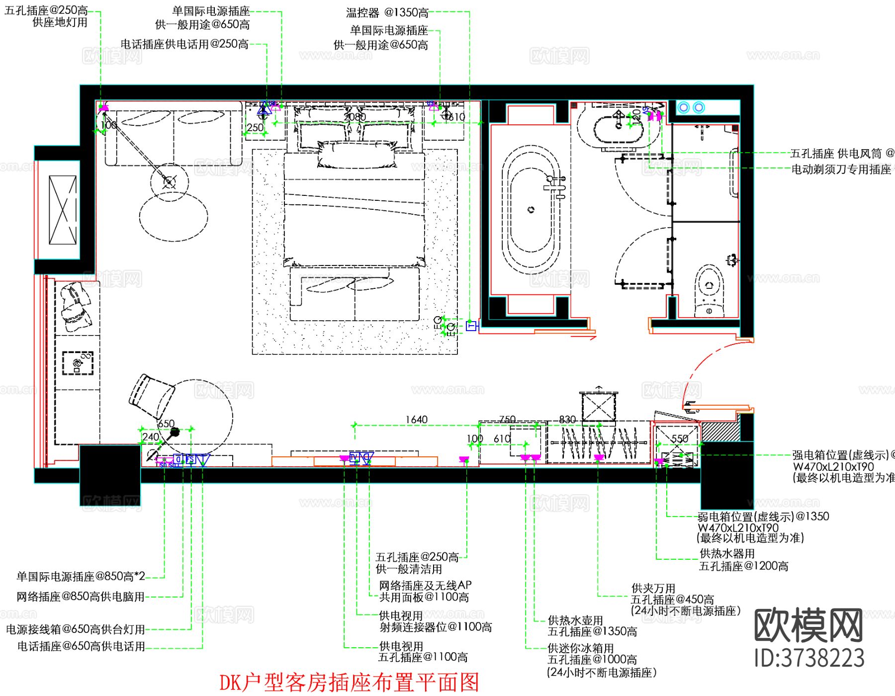 酒店客房 酒店房间 客房平面图 房间平面布局 客房平面布置cad施工图