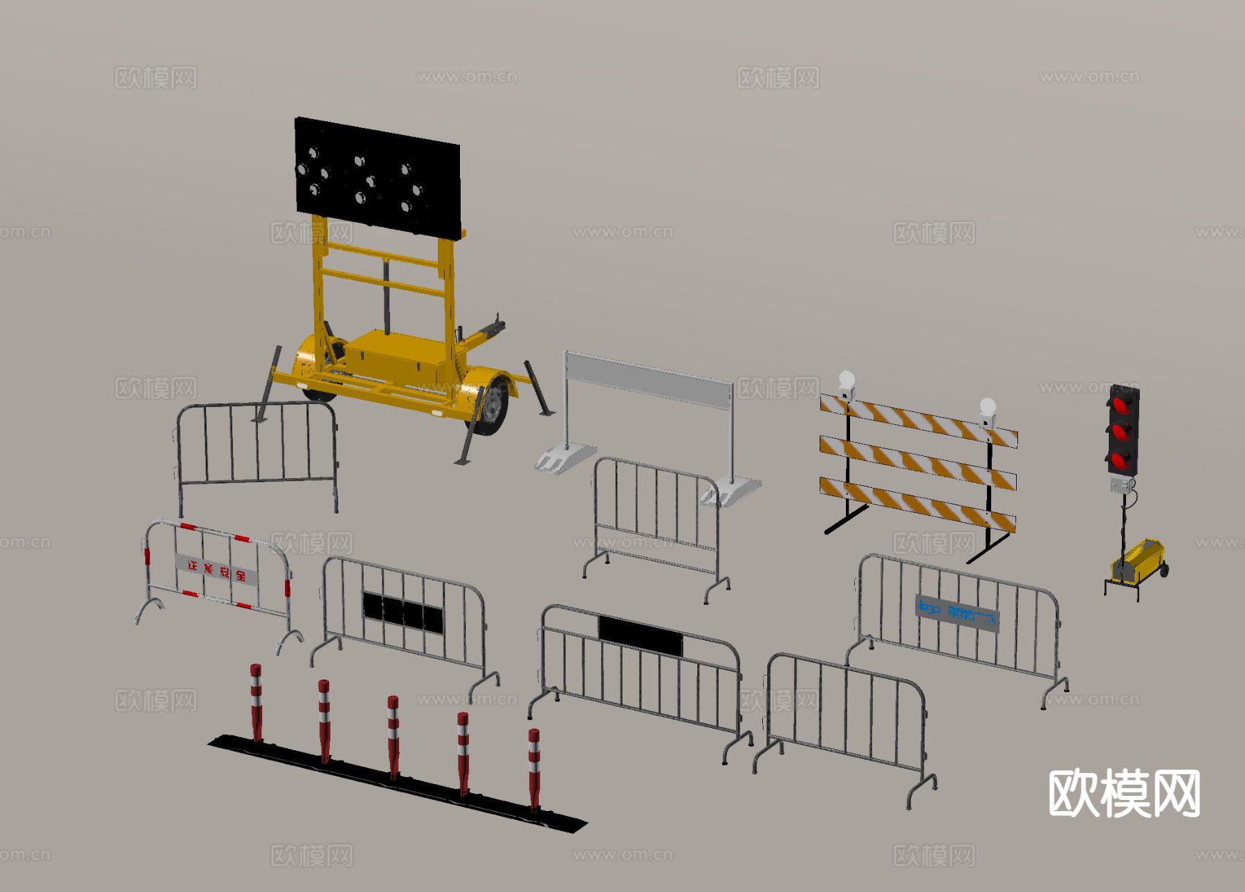 路障 路标 隔离带 隔离栏 交通设施su模型
