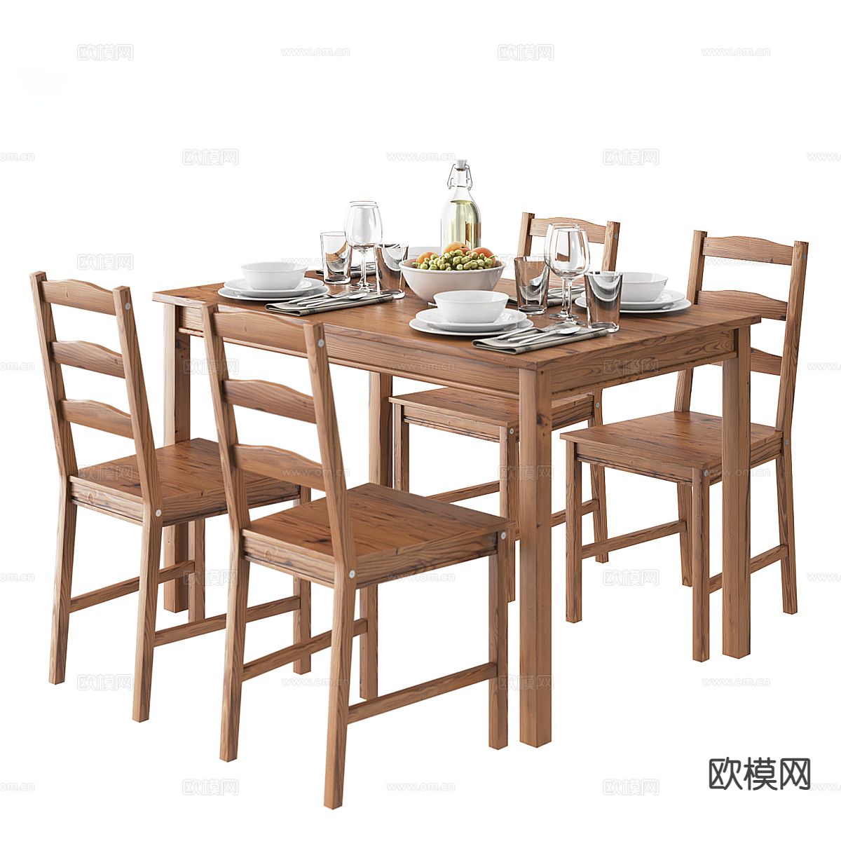 原木风餐桌椅3d模型下载