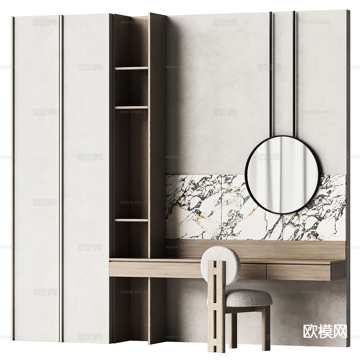 意式梳妆台 一体梳妆桌3d模型下载（渲染图1）