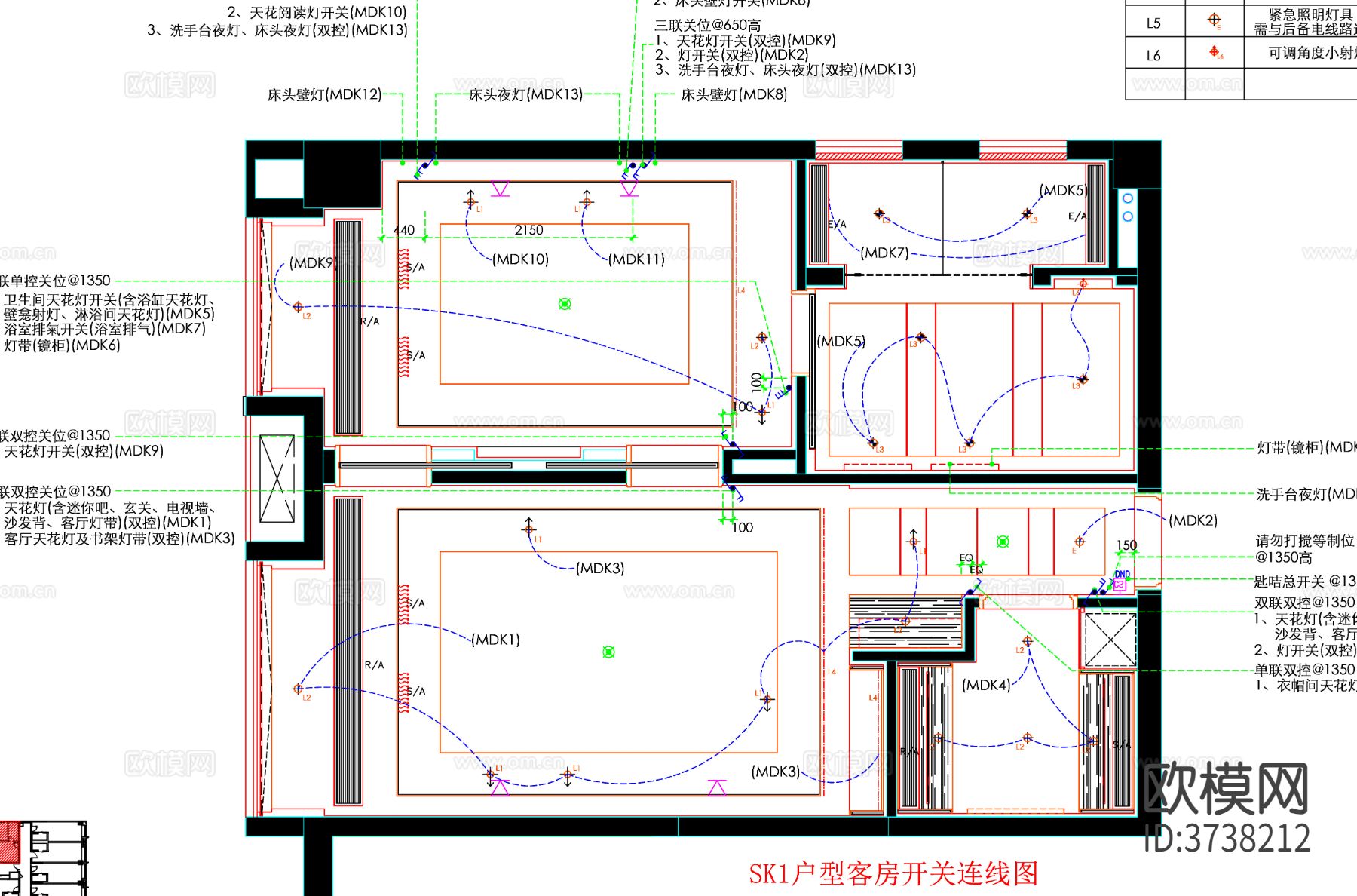 酒店客房cad平面图下载（渲染图4）