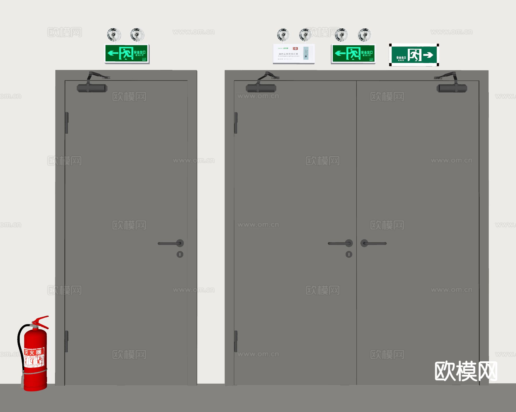 现代极简消防门 公区消防门su模型