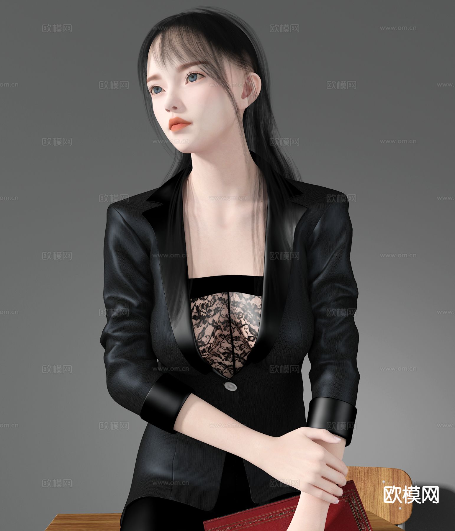 黑衣人物 美女 坐姿 女士3d模型