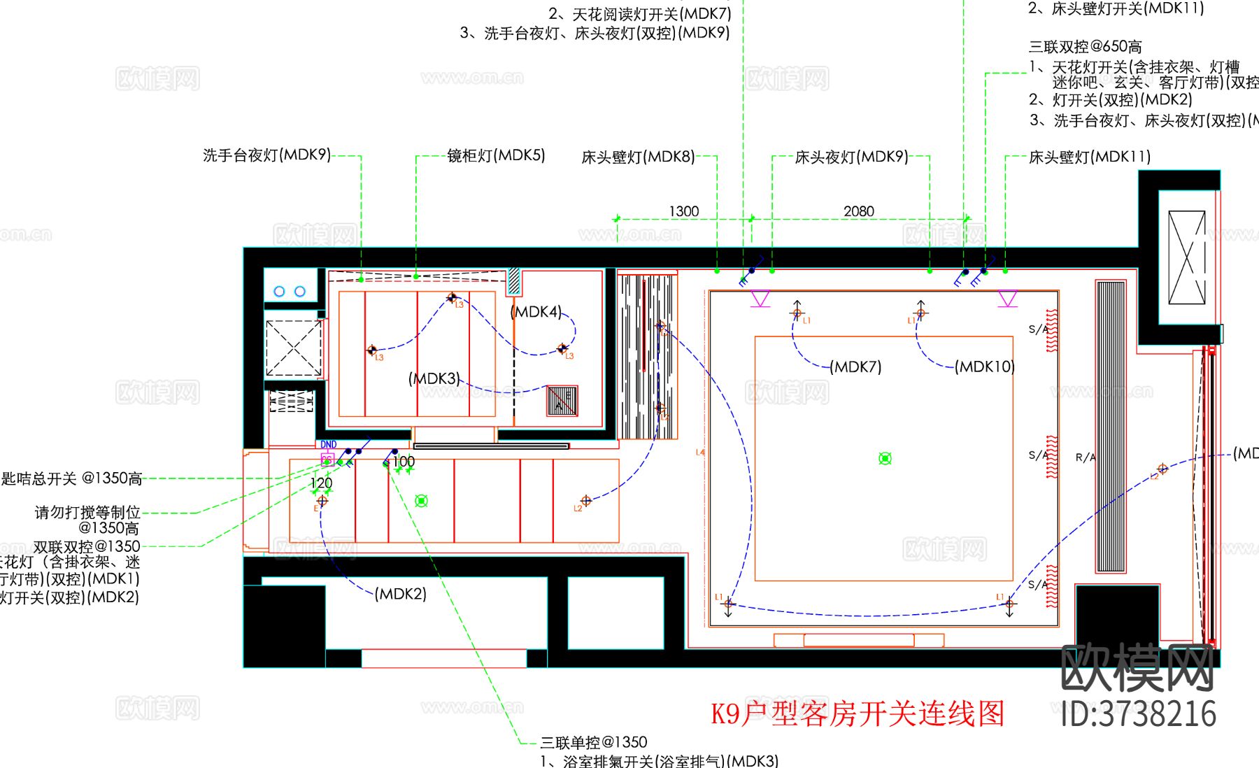 酒店客房 酒店房间 客房平面图 房间平面布局 客房平面布置cad平面图下载（渲染图4）