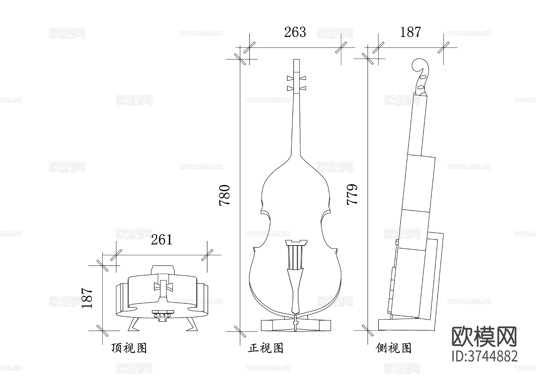 立式贝斯平面图 贝斯结构图 贝斯设计图 贝斯布局图 贝斯外形cad大样图