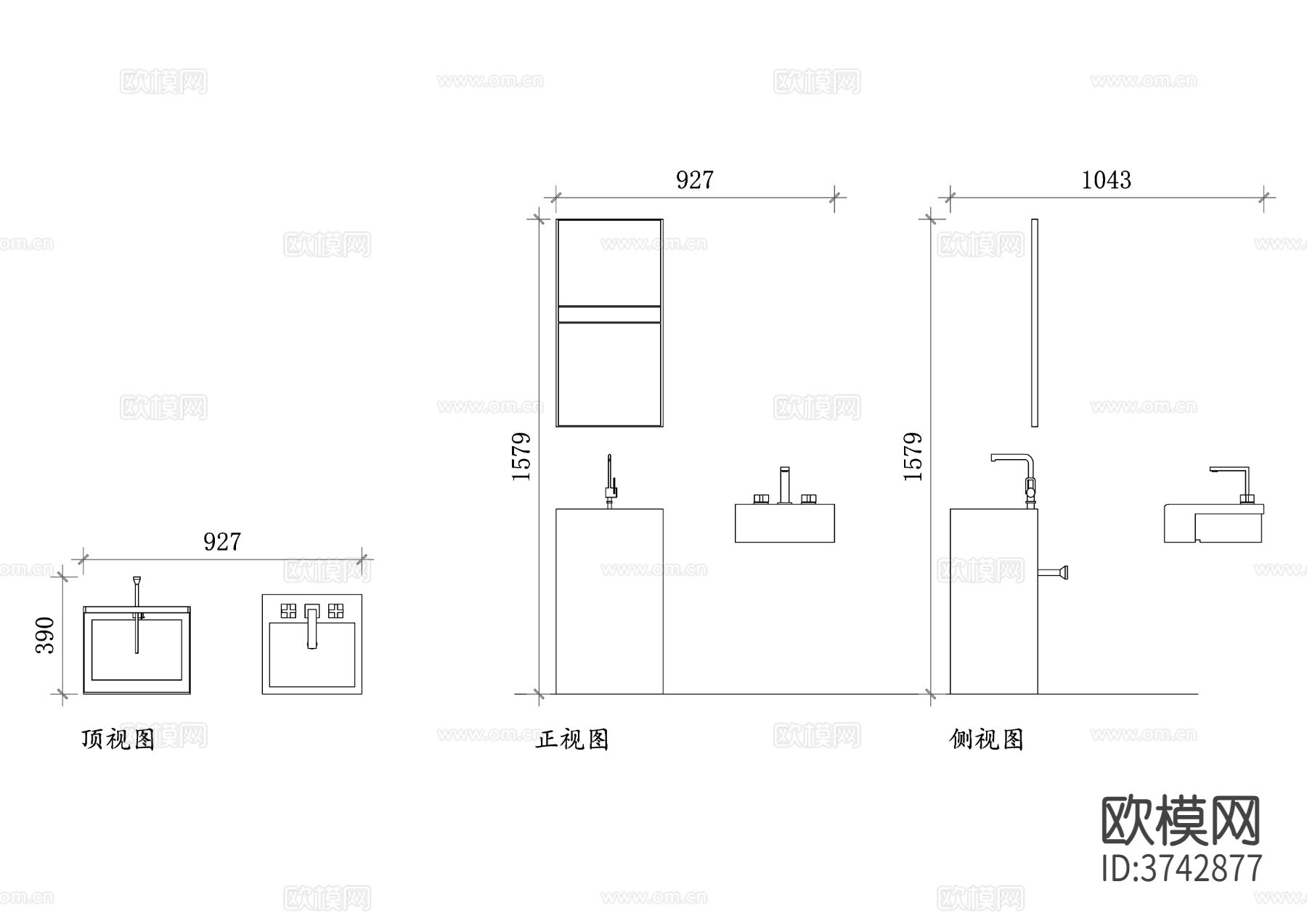 洗脸盆CAD三视图