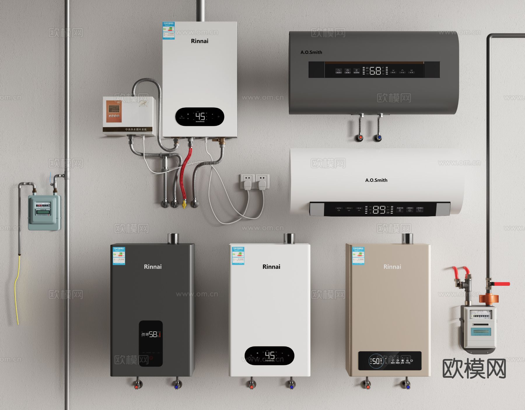 电热水器 燃气热水器 燃气表3d模型