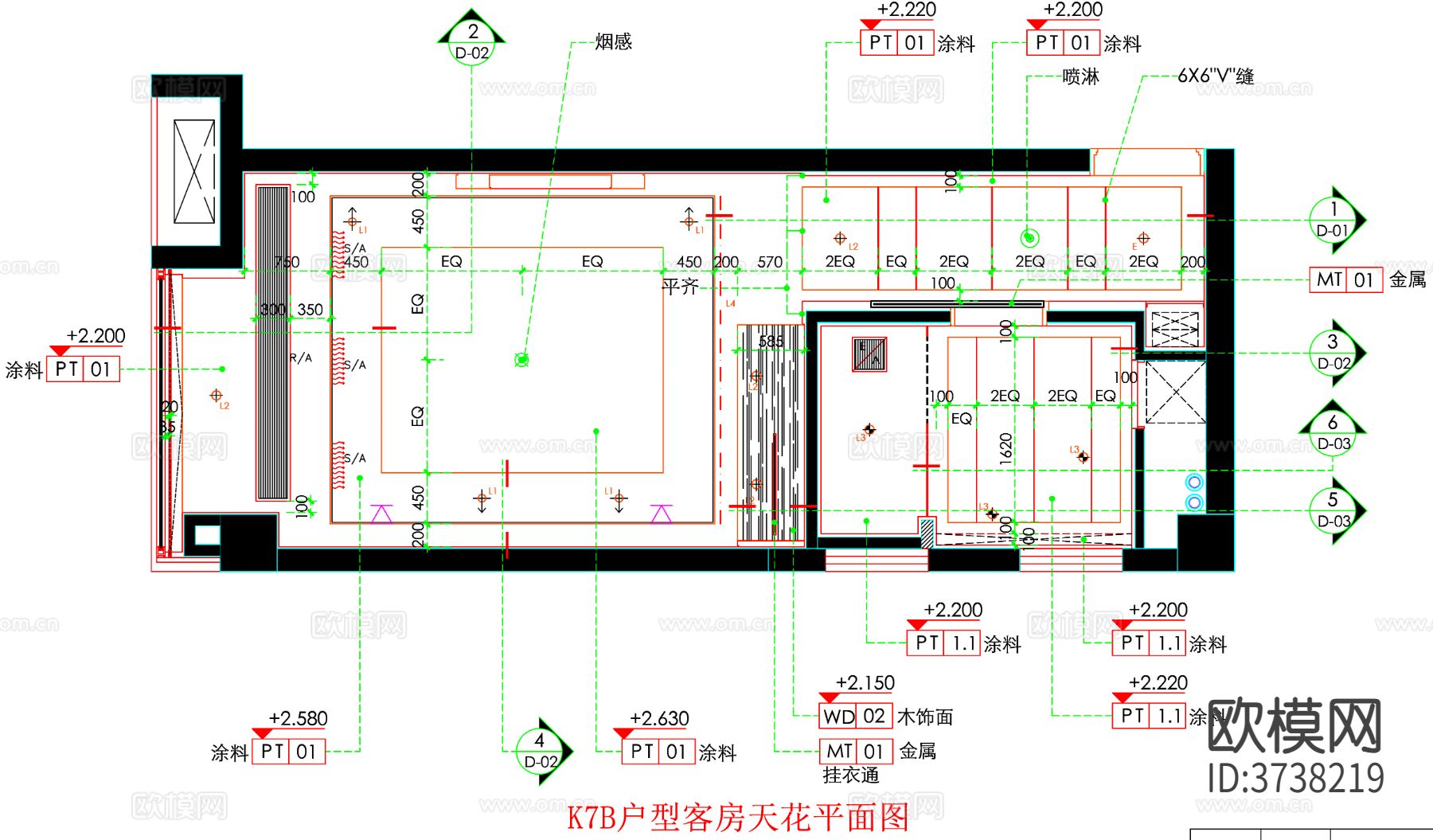 酒店客房 酒店房间 客房平面图 房间平面布局 客房平面布置cad平面图下载（渲染图3）