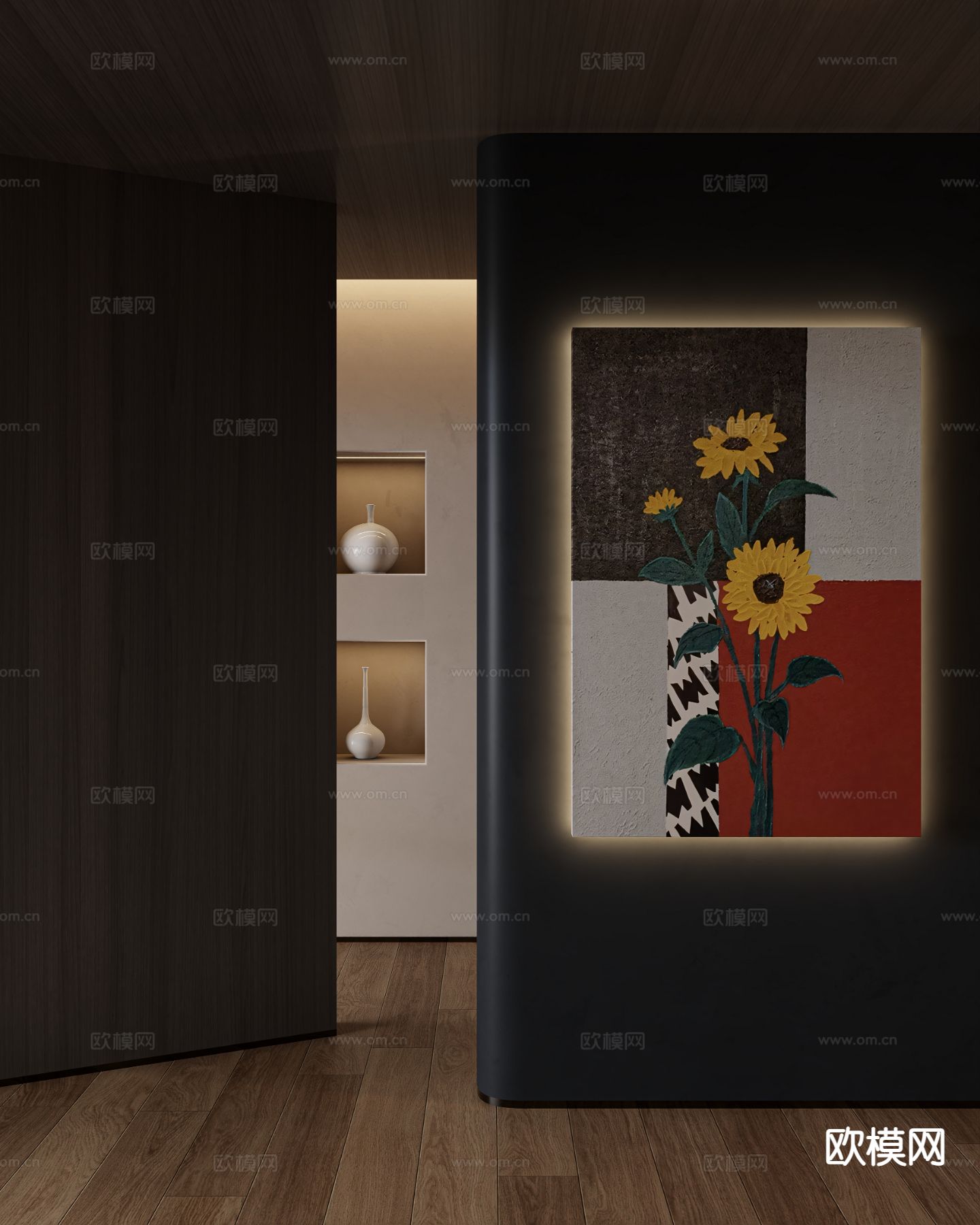 中古风装饰画 艺术画 花卉挂画3d模型