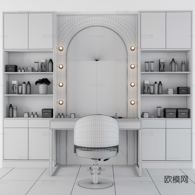 暗黑风梳妆台 化妆桌3d模型下载（渲染图3）