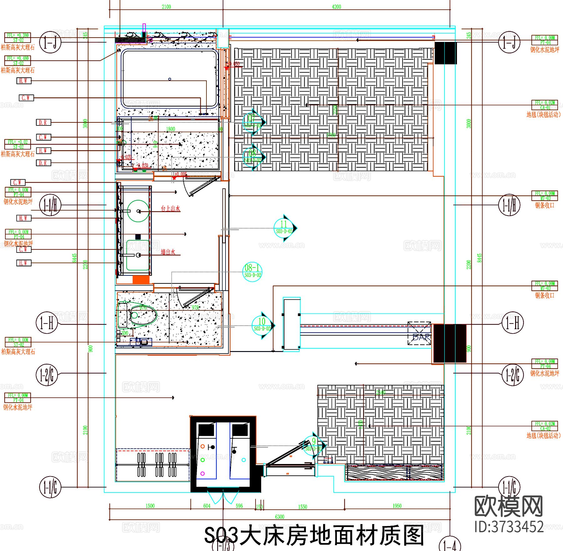 酒店客房cad平面图