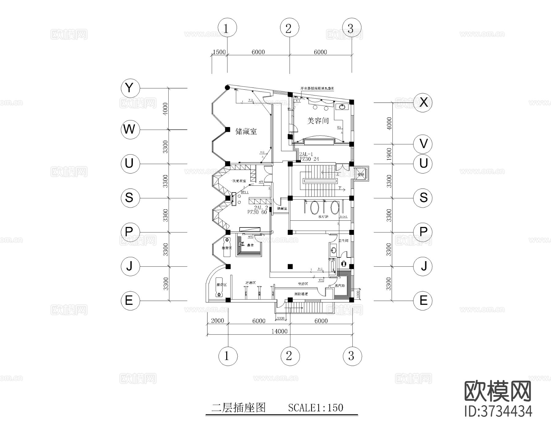 某休闲会所cad电气平面示意图