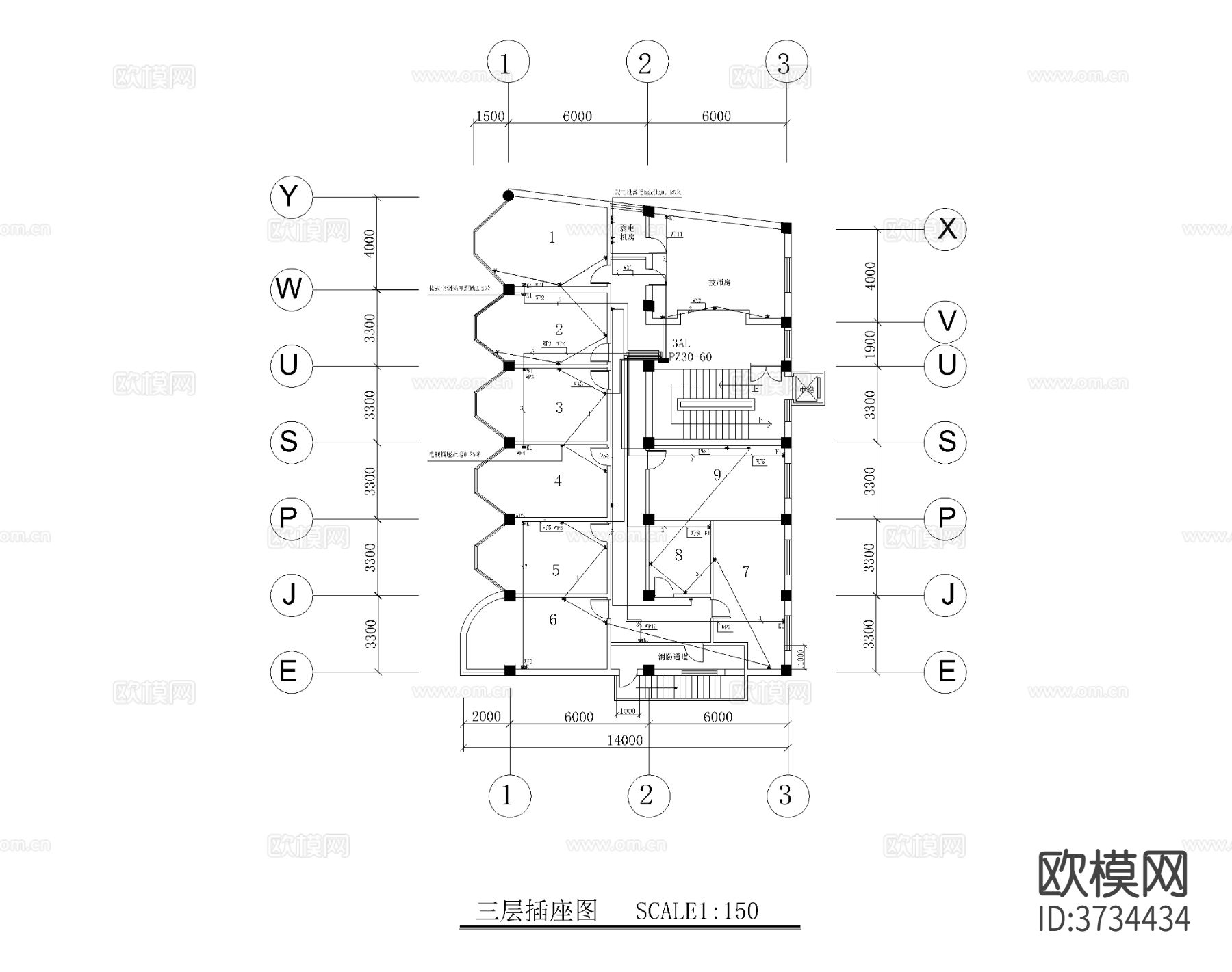 某休闲会所cad电气平面示意图