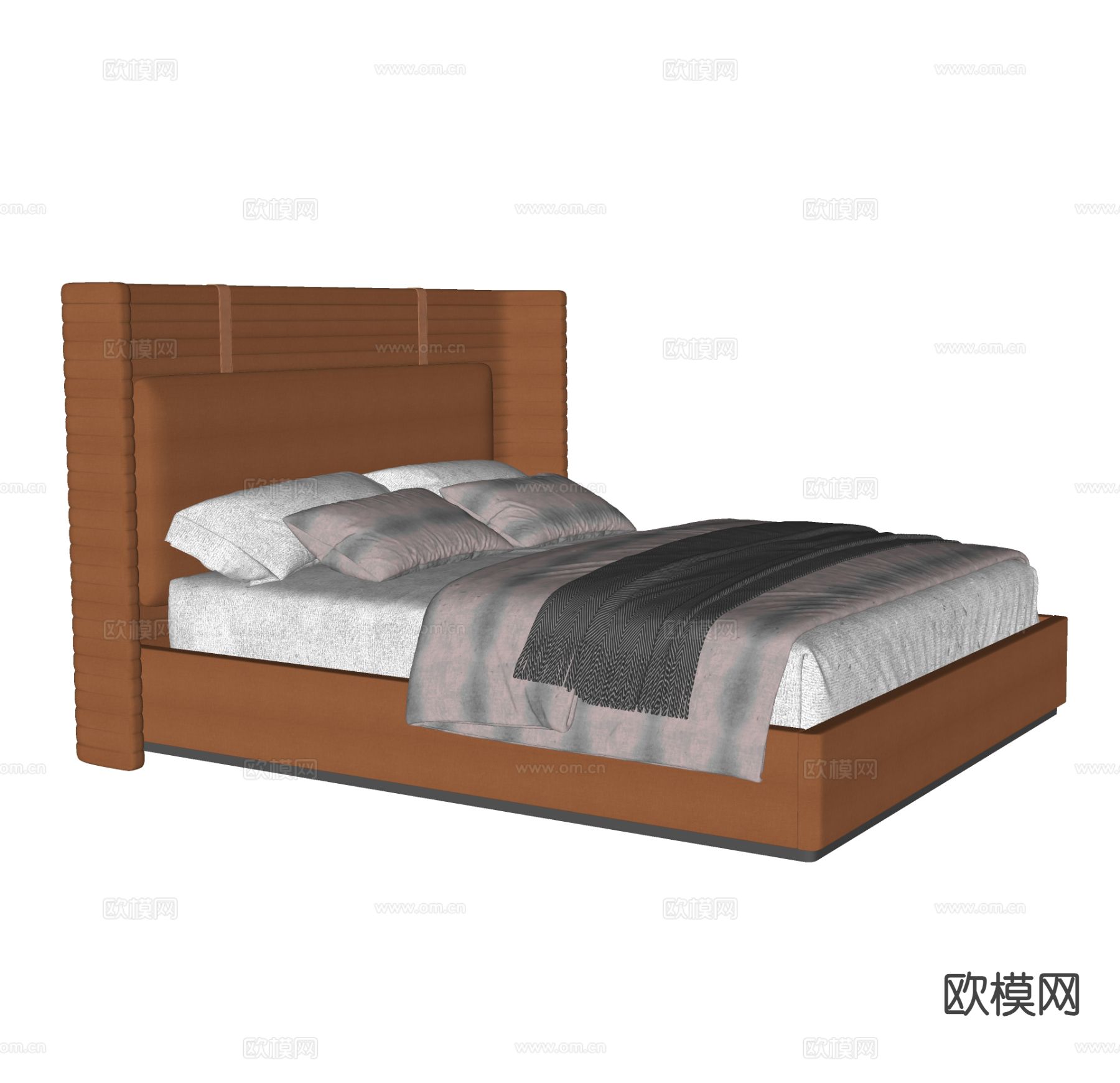 轻奢双人床su模型下载（渲染图1）