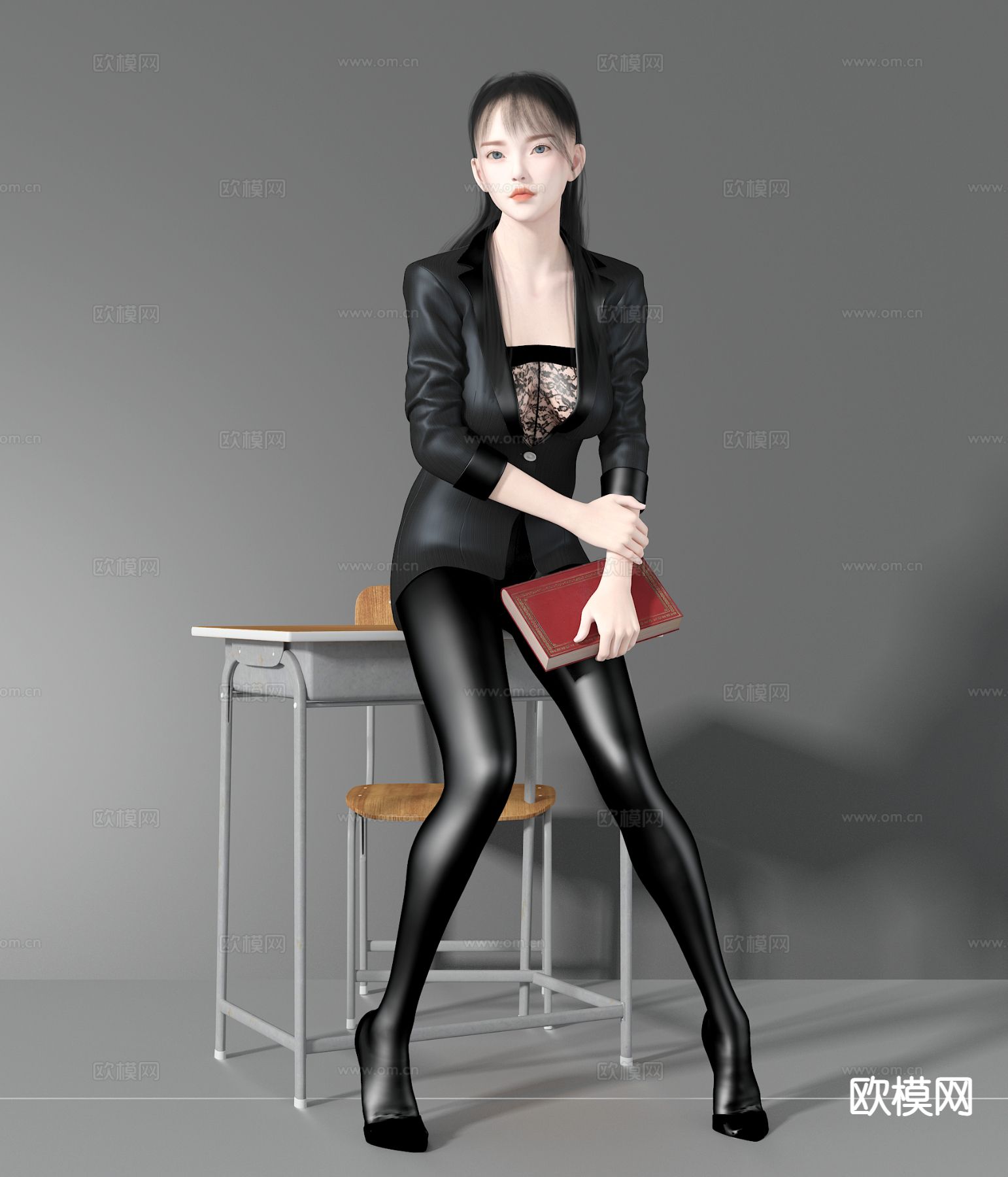 黑衣人物 美女 坐姿 女士3d模型