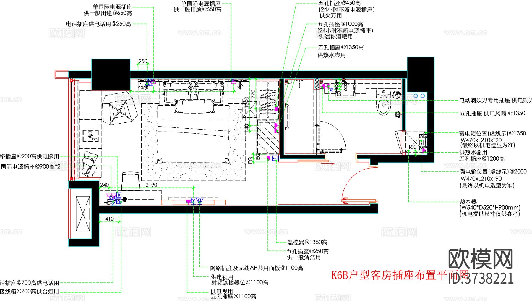 酒店客房 酒店房间 客房平面图 房间平面布局 客房平面布置cad施工图