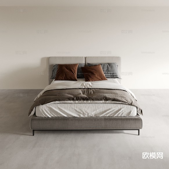 现代双人床3d模型下载