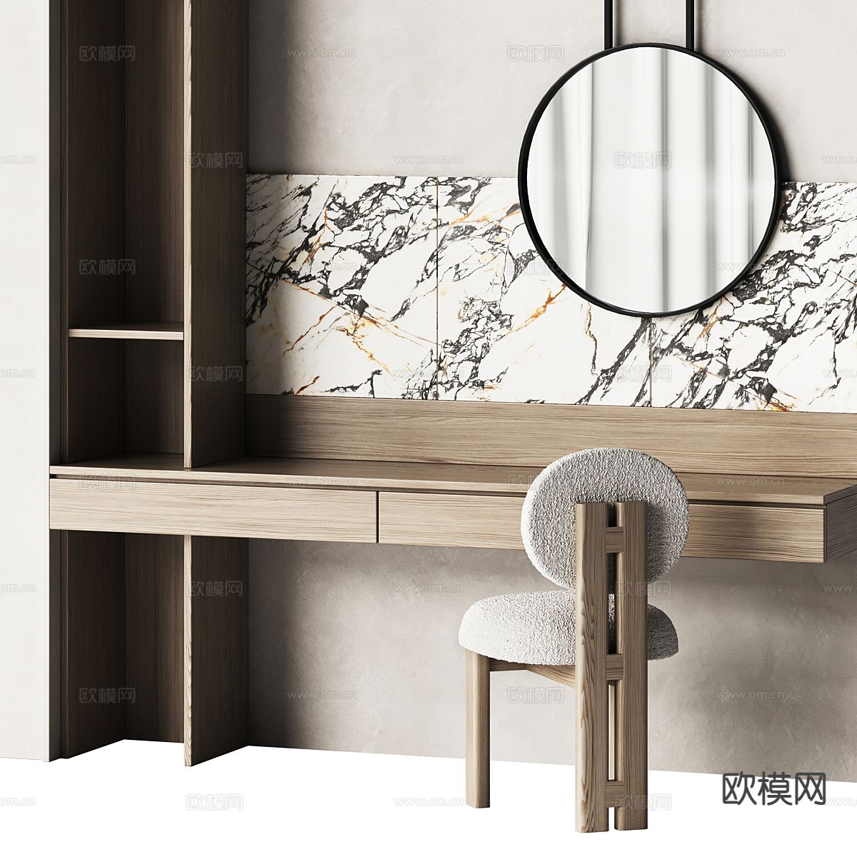 意式梳妆台 一体梳妆桌3d模型下载（渲染图2）