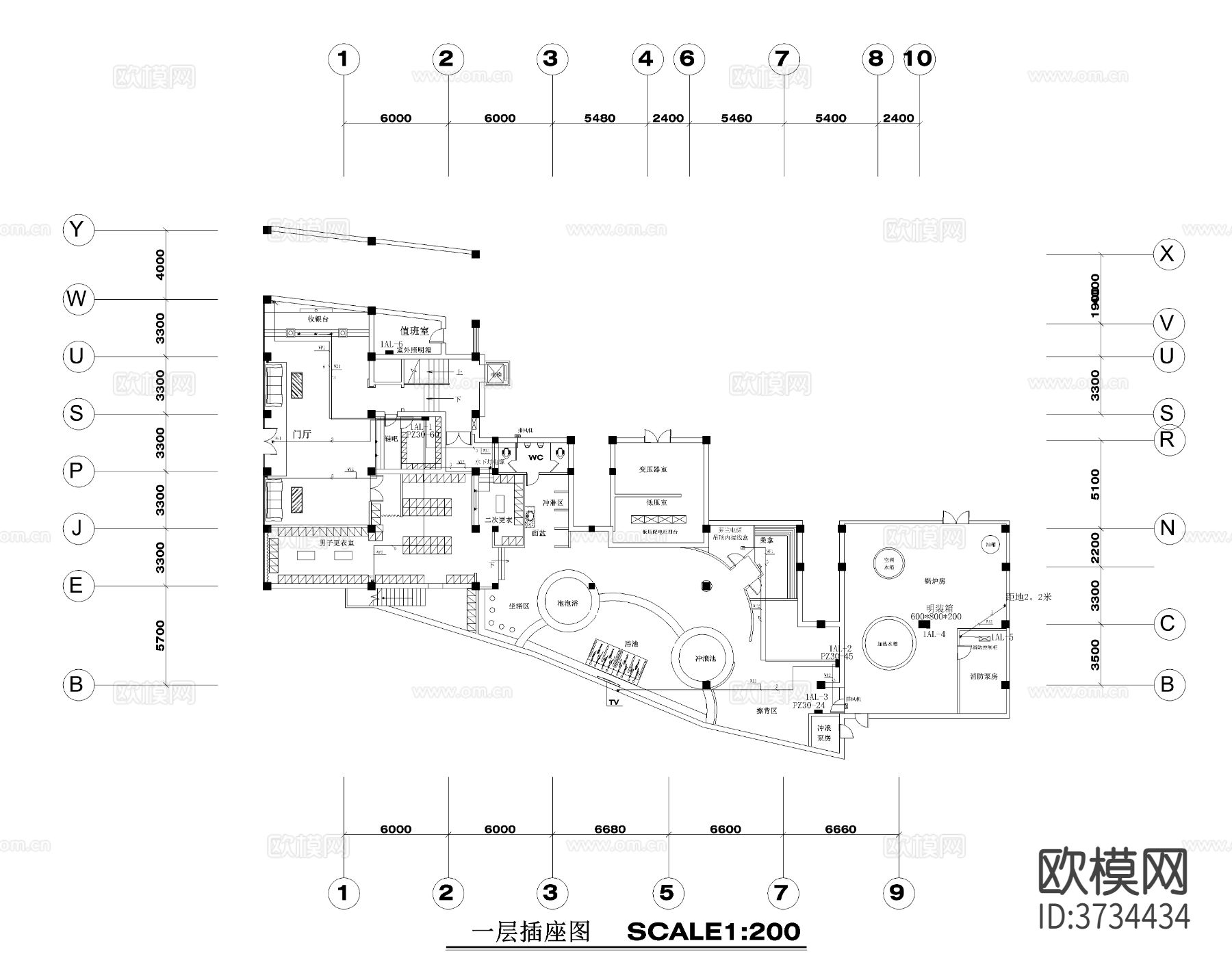 某休闲会所cad电气平面示意图