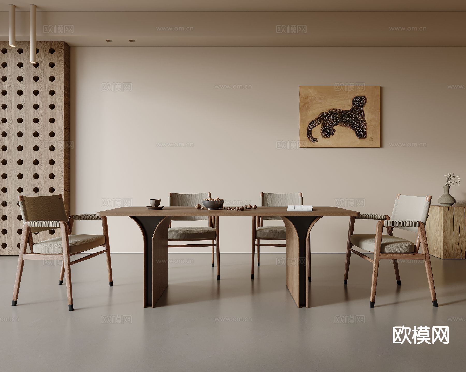 中古风餐桌椅3d模型下载